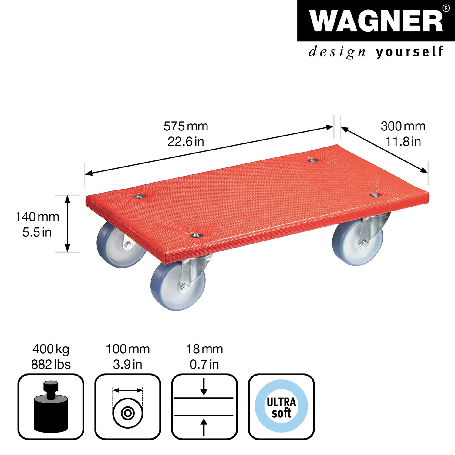 Wagner MM 1396 carrello trasporto 57,5x30 cm portata 400 kg