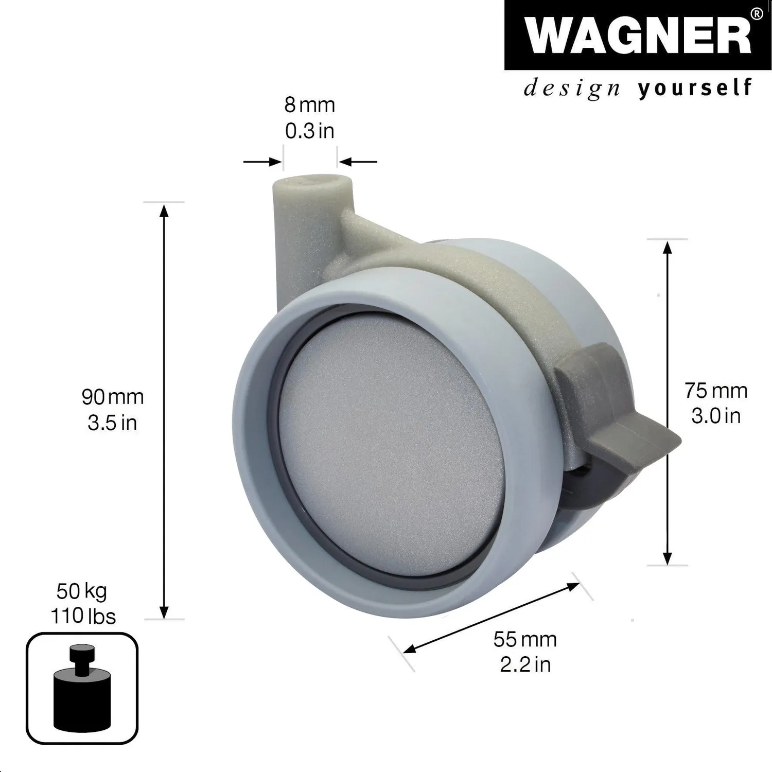 Wagner Design RO 0067 rotella mobili morbida argento con freno