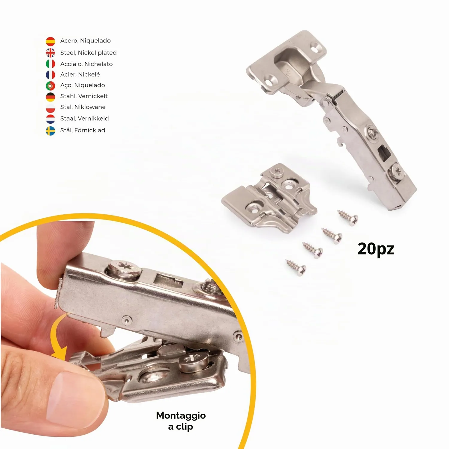 Emuca X91 1011007 Cerniera Collo Dritto Set 20 Pezzi 100°