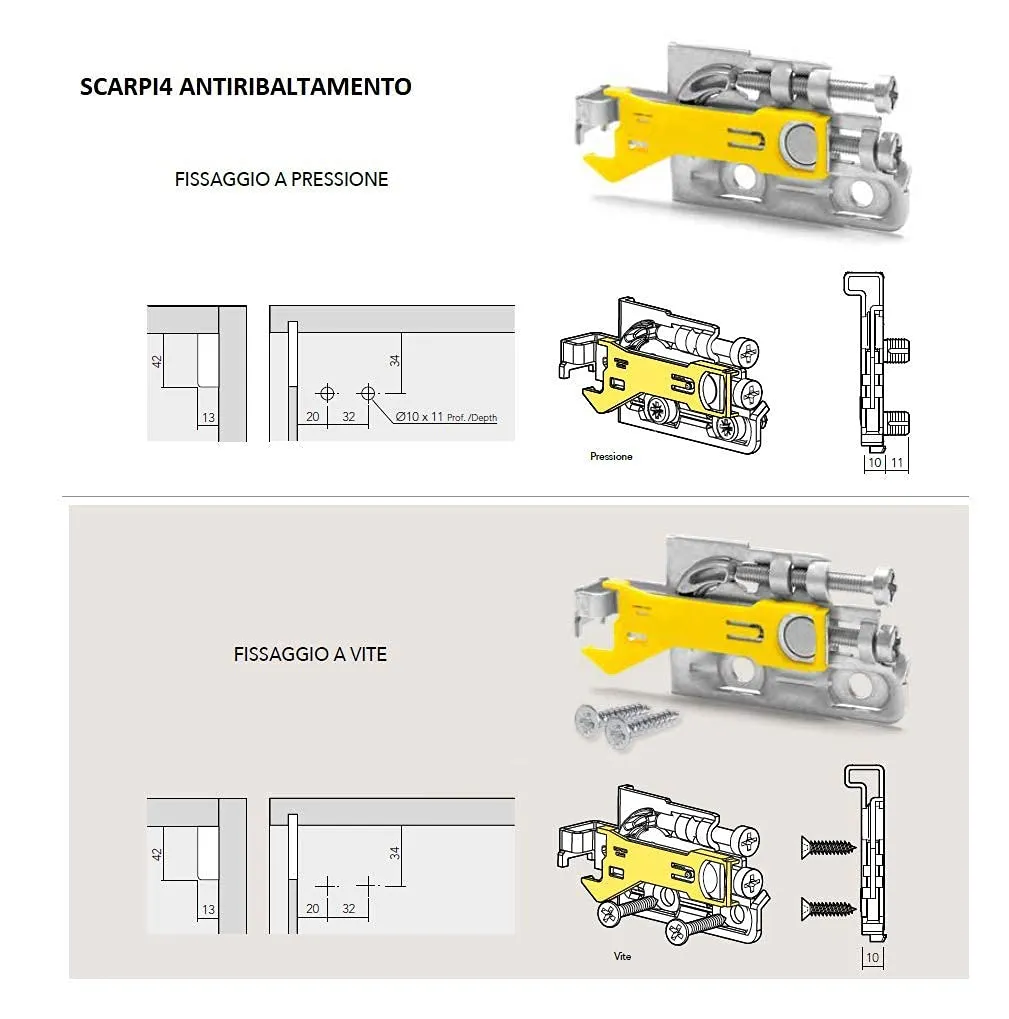 Indaux Scarpi 4 ganci pensili coppia anti tilt acciaio