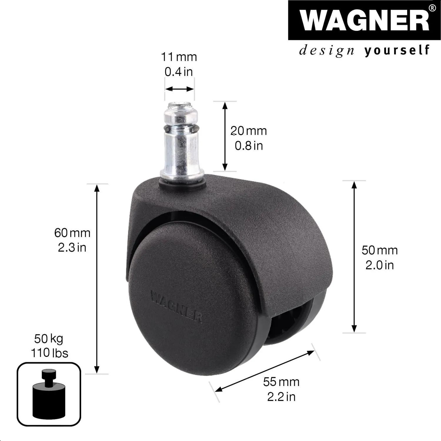 Wagner 01500161 rotella sedia ufficio dura 50 mm con freno