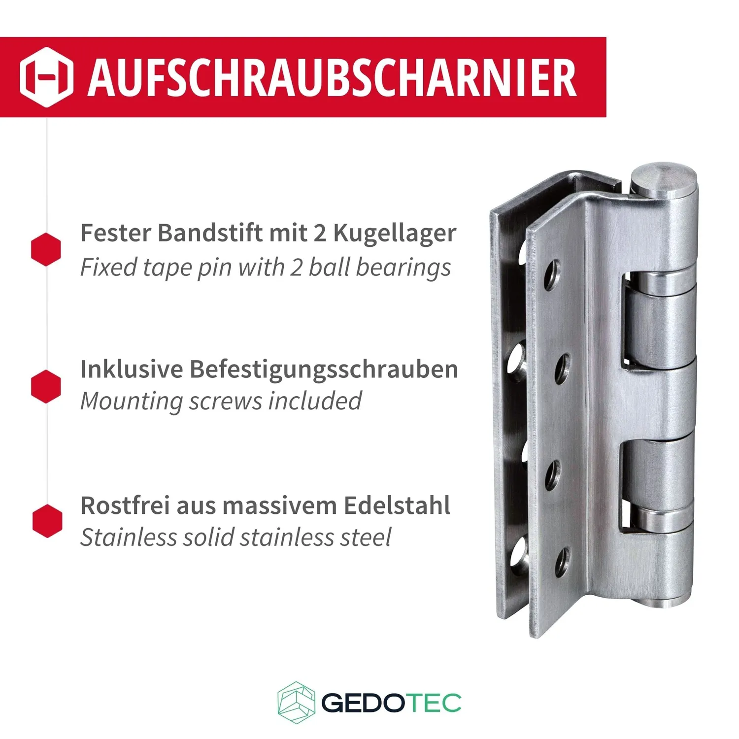 Gedotec Cerniera Acciaio Inox 102 mm Porta 1 Pezzo 80 kg