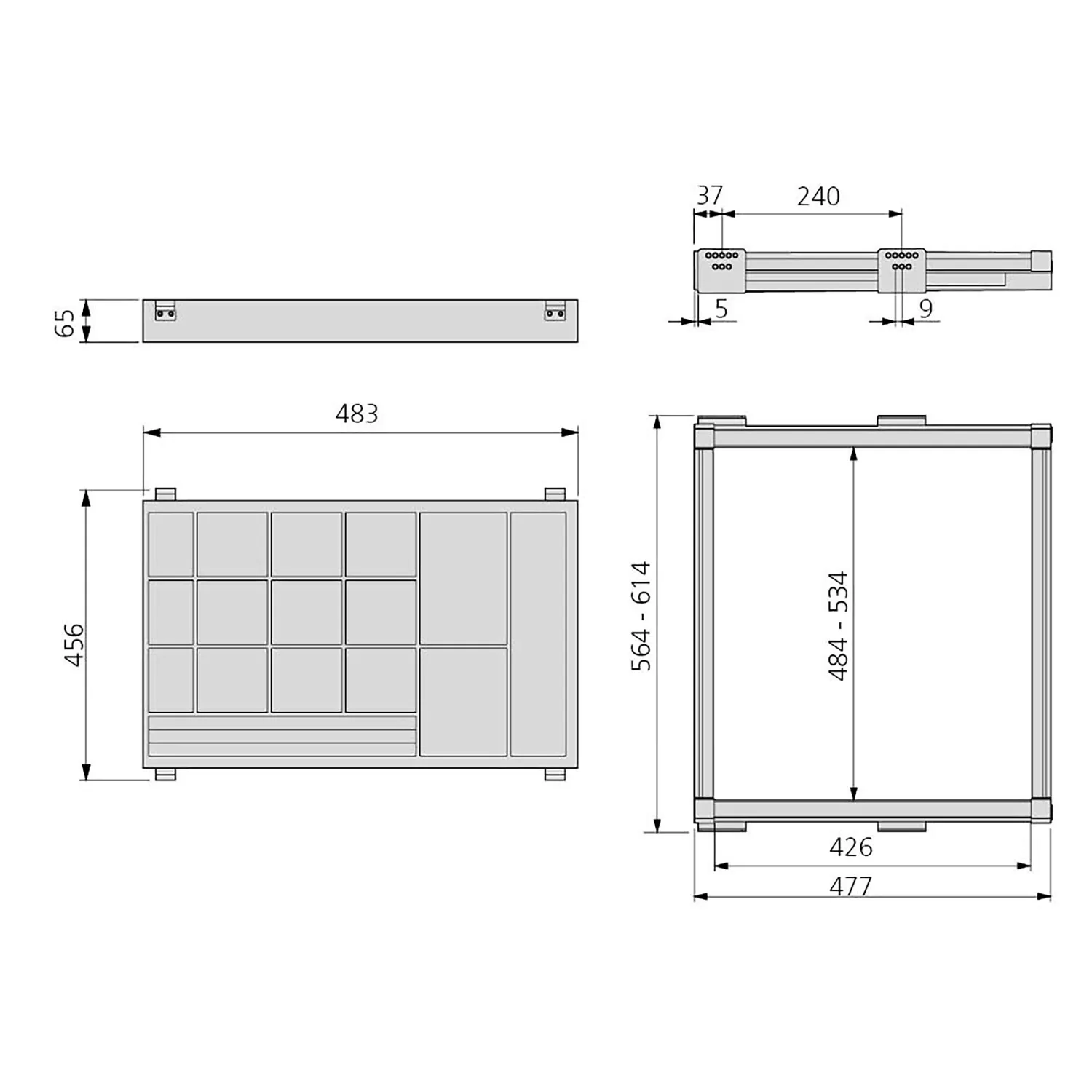 Emuca organizer cassetto cucina M60 moka 564-614 mm