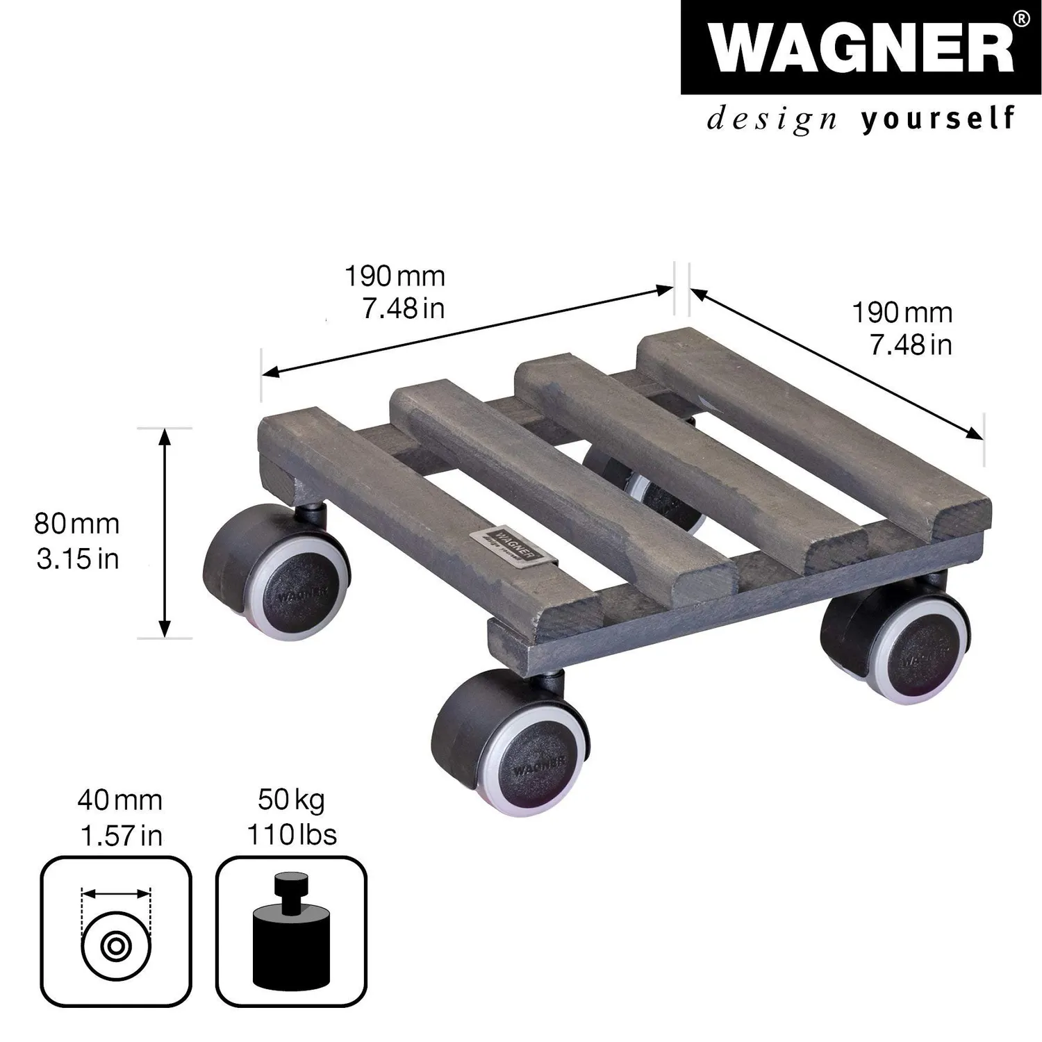 WAGNER Vintage carrello piante 19x19 cm faggio 50 kg