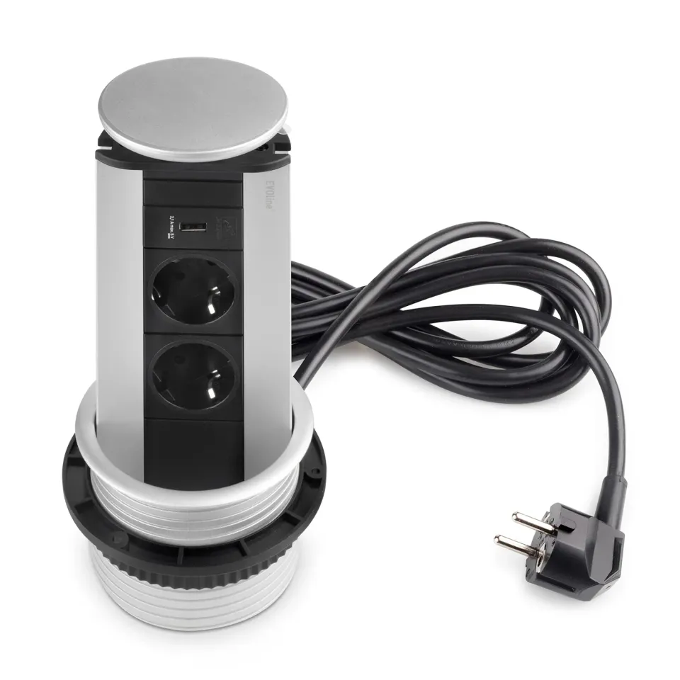 Emuca multiconnettore incasso 2 Schuko 1 USB anodizzato