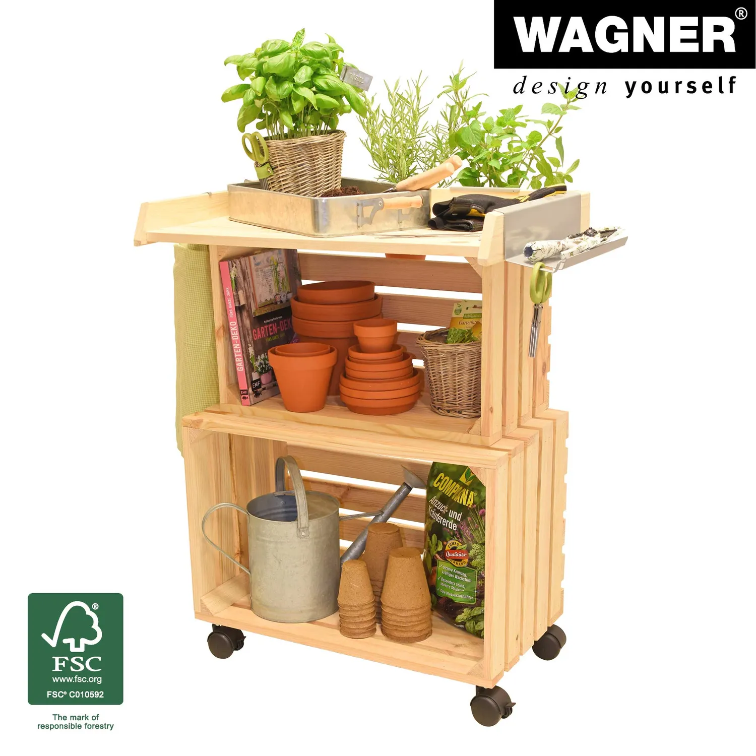 WAGNER GreenTABLE tavolo fiori legno 80x60x40cm con ruote