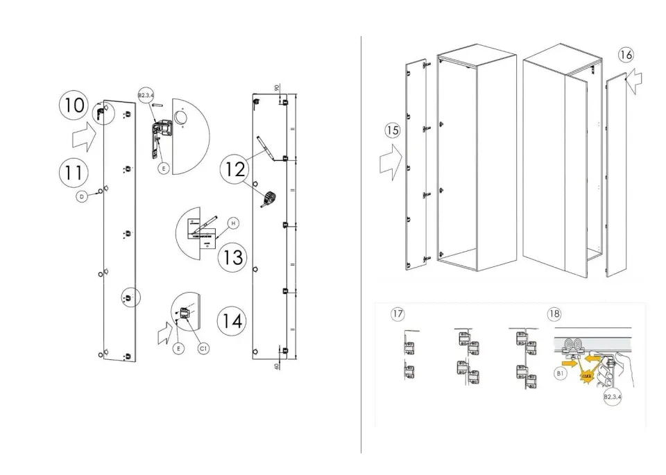Indaux Kit Ferramenta Scorrevole 2 Ante Standard A Scatto 50 kg
