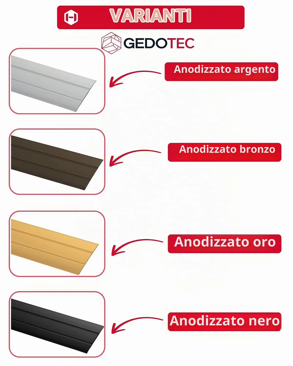 Gedotec profilo transizione autoadesivo 100 cm bronzo alluminio