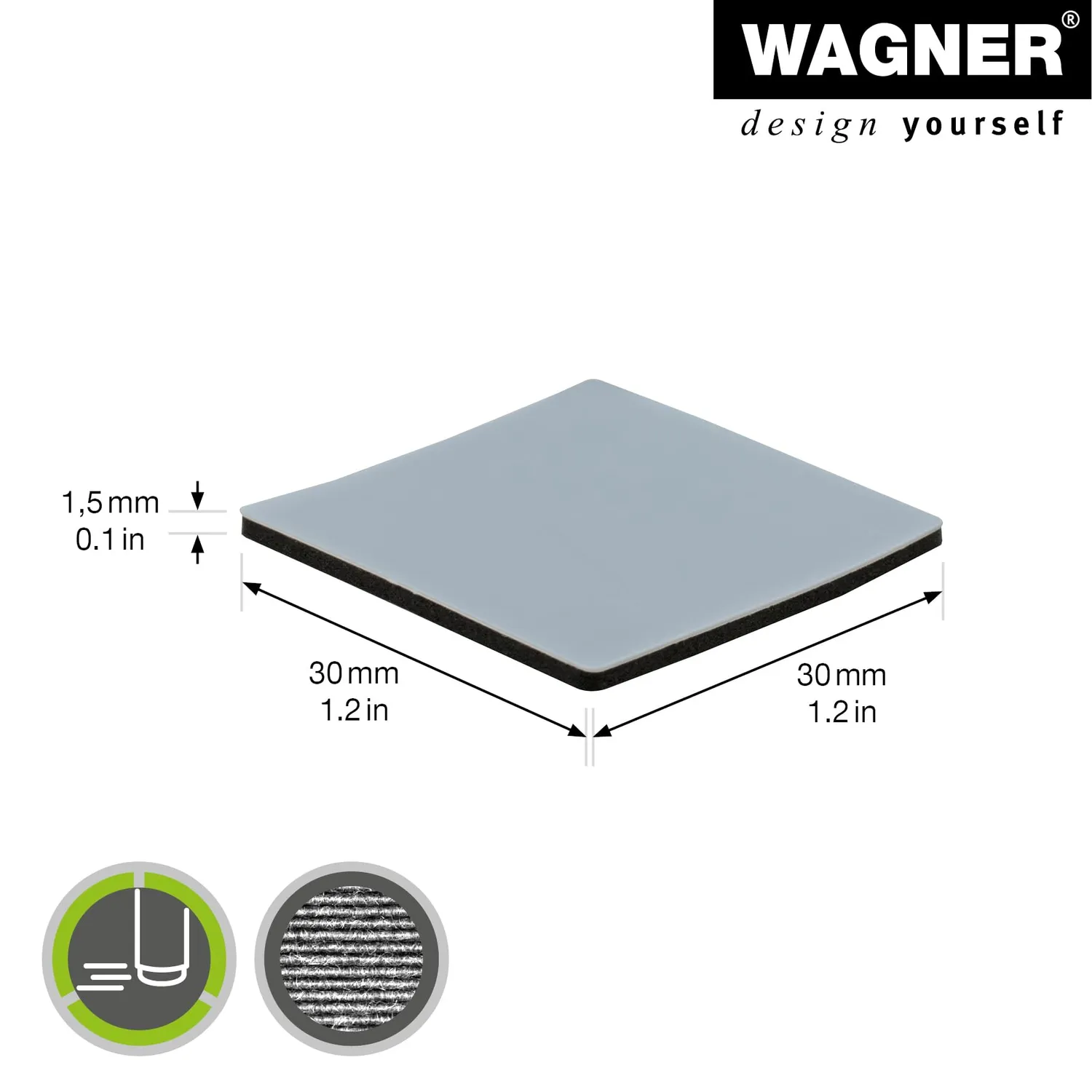 Wagner EH 1230 pattini PTFE adesivi 12 pezzi 30x30 mm grigi