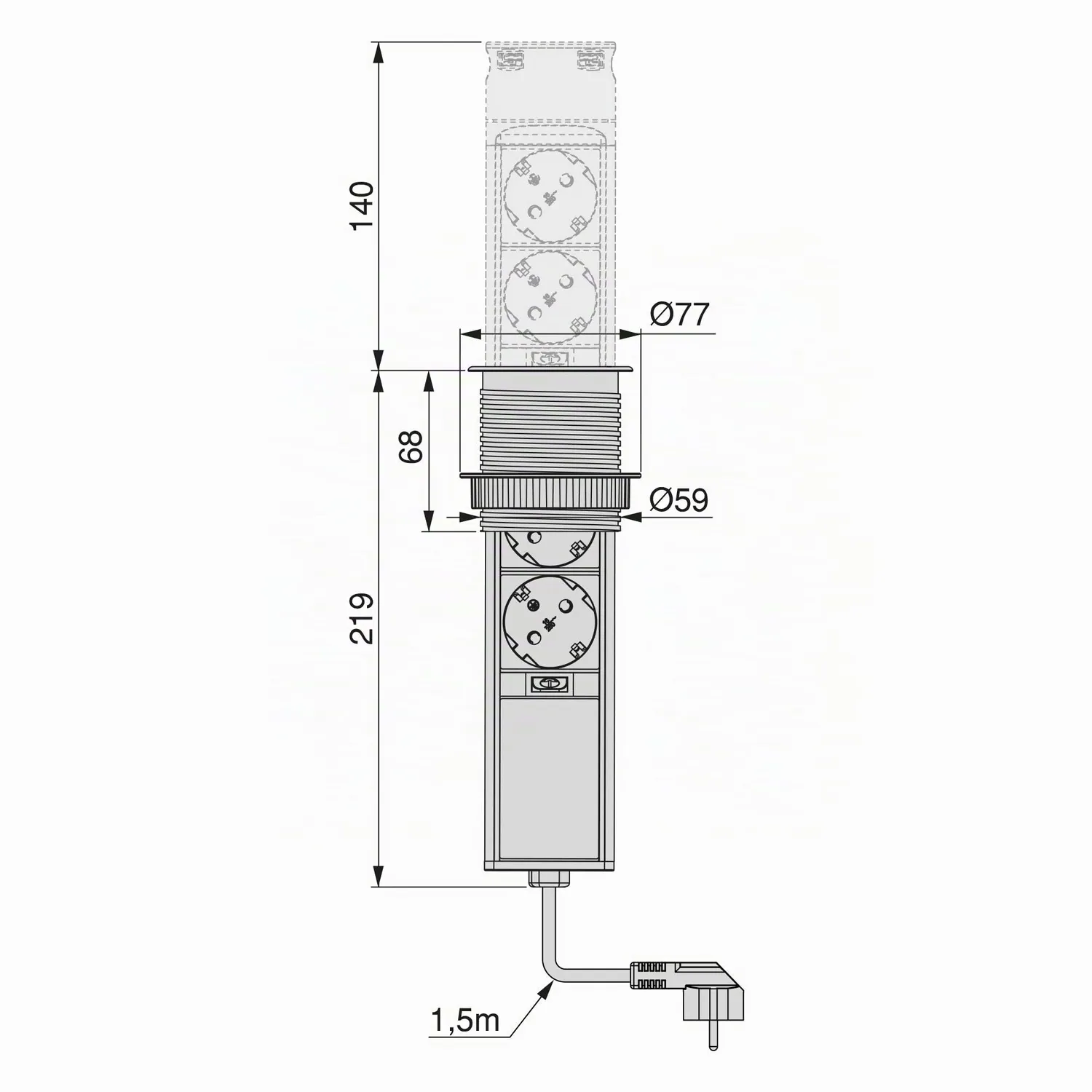 Emuca Torretta Multipresa Scomparsa 2 Schuko+2 USB Push