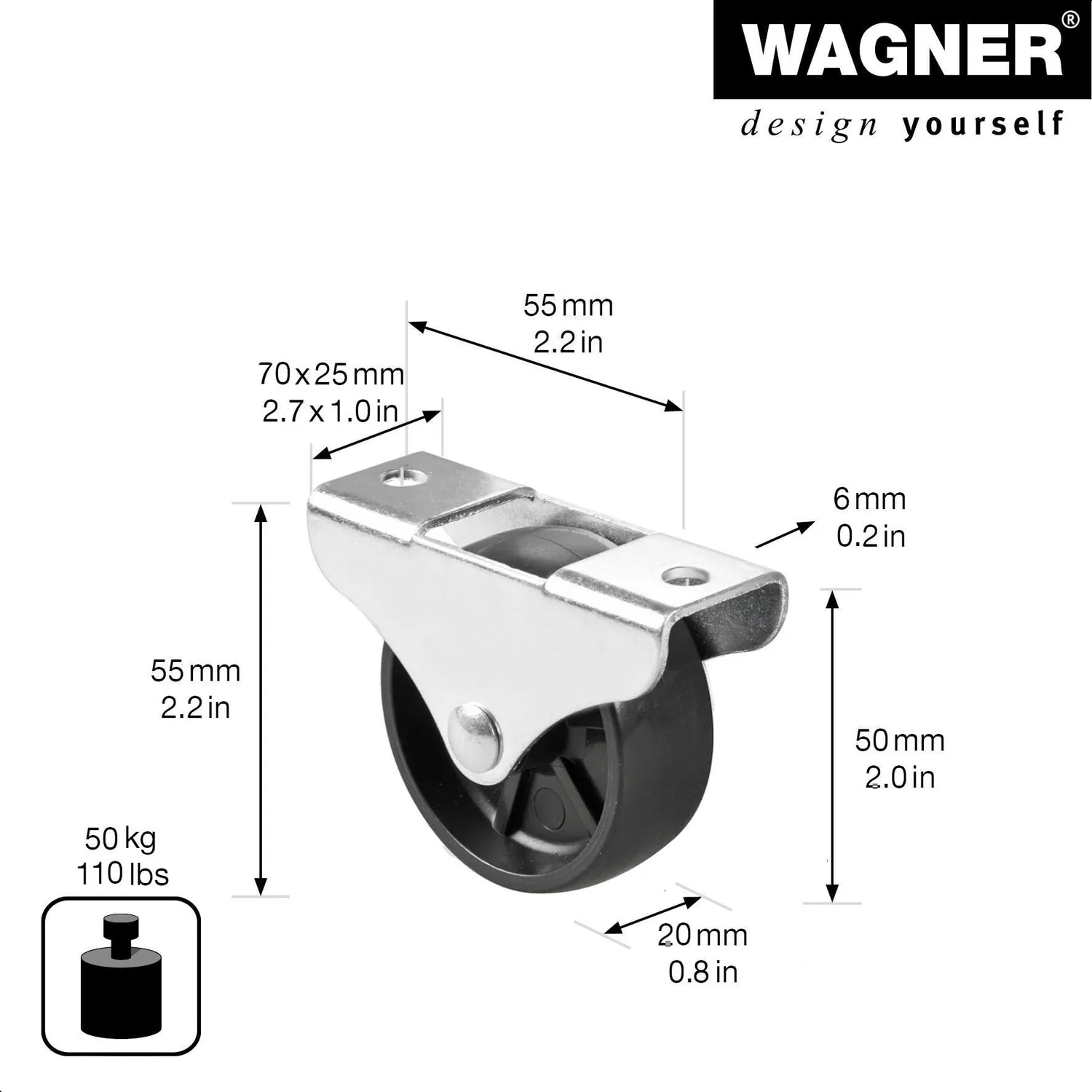 Wagner Design RO 0057 rotella mobili nera 50 mm 50 kg