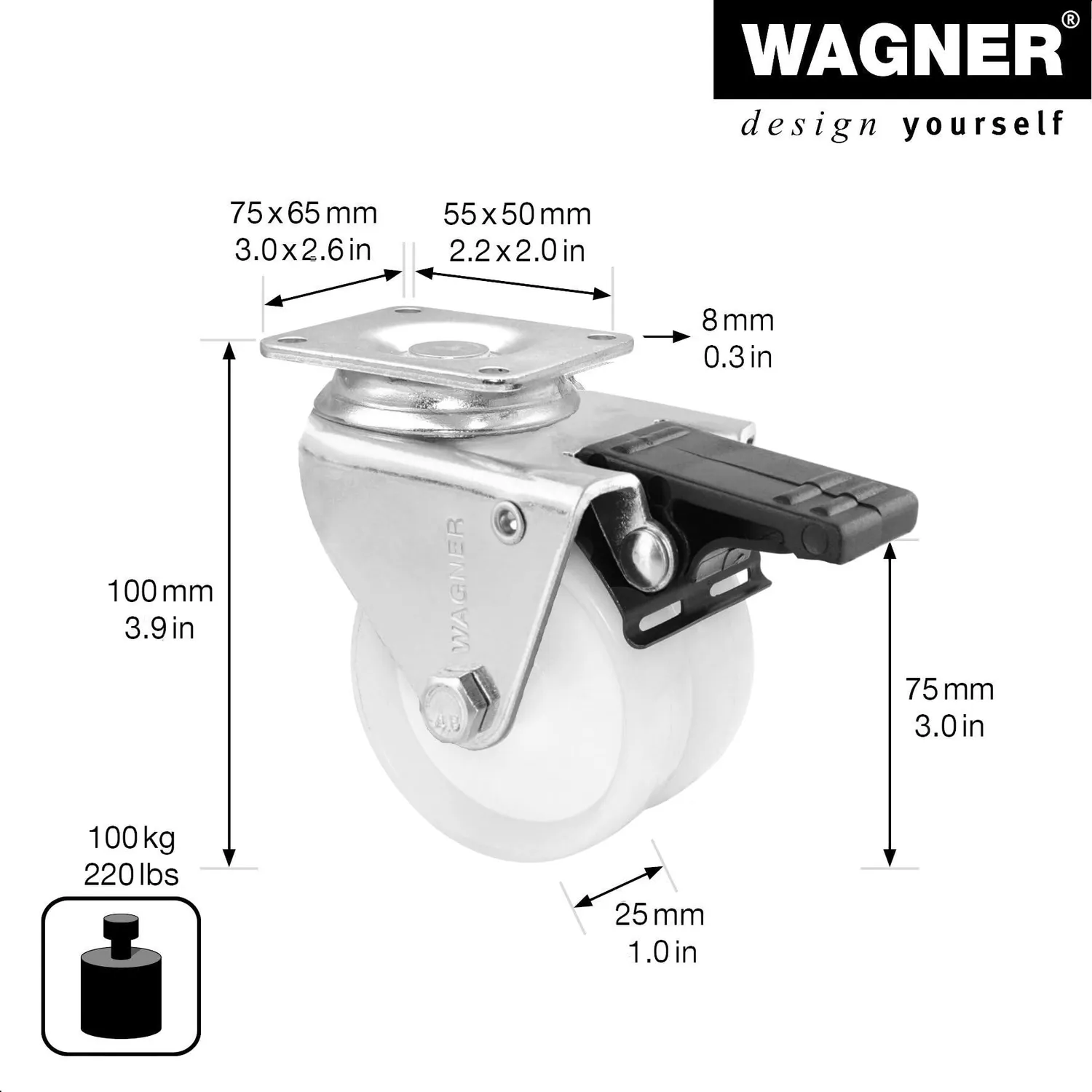 Wagner Eco RO 3277 rotella doppia Ø 75 mm bianca freno 1 pz