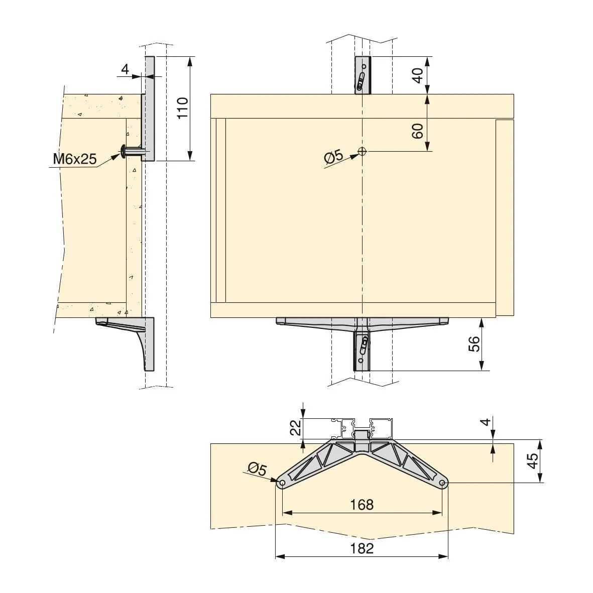 Emuca Zero Kit 3 supporti legno +1 modulo nero testurizzato