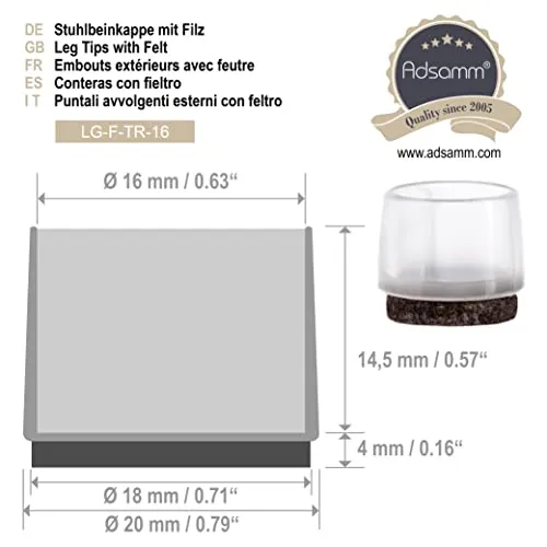 Adsamm Puntali Esterni con Feltro 15-16 mm Trasparenti 16 pz