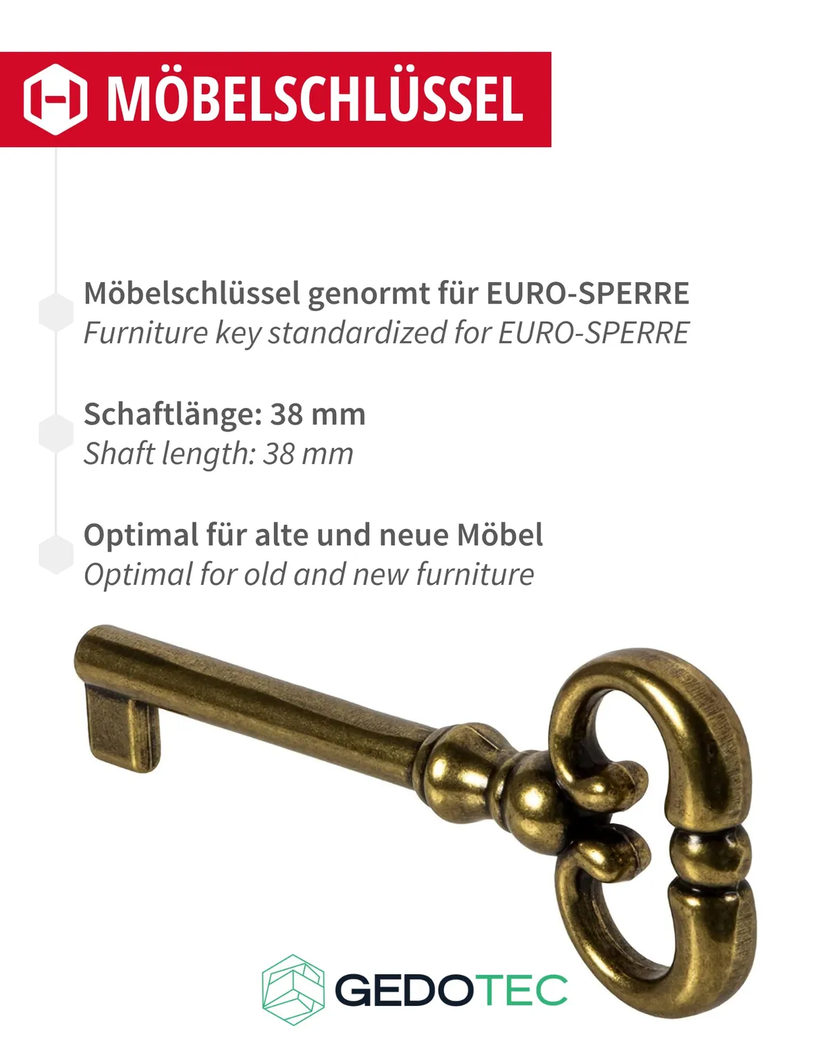 Gedotec H2145 chiave per mobile MOZART 3 pezzi 38 mm