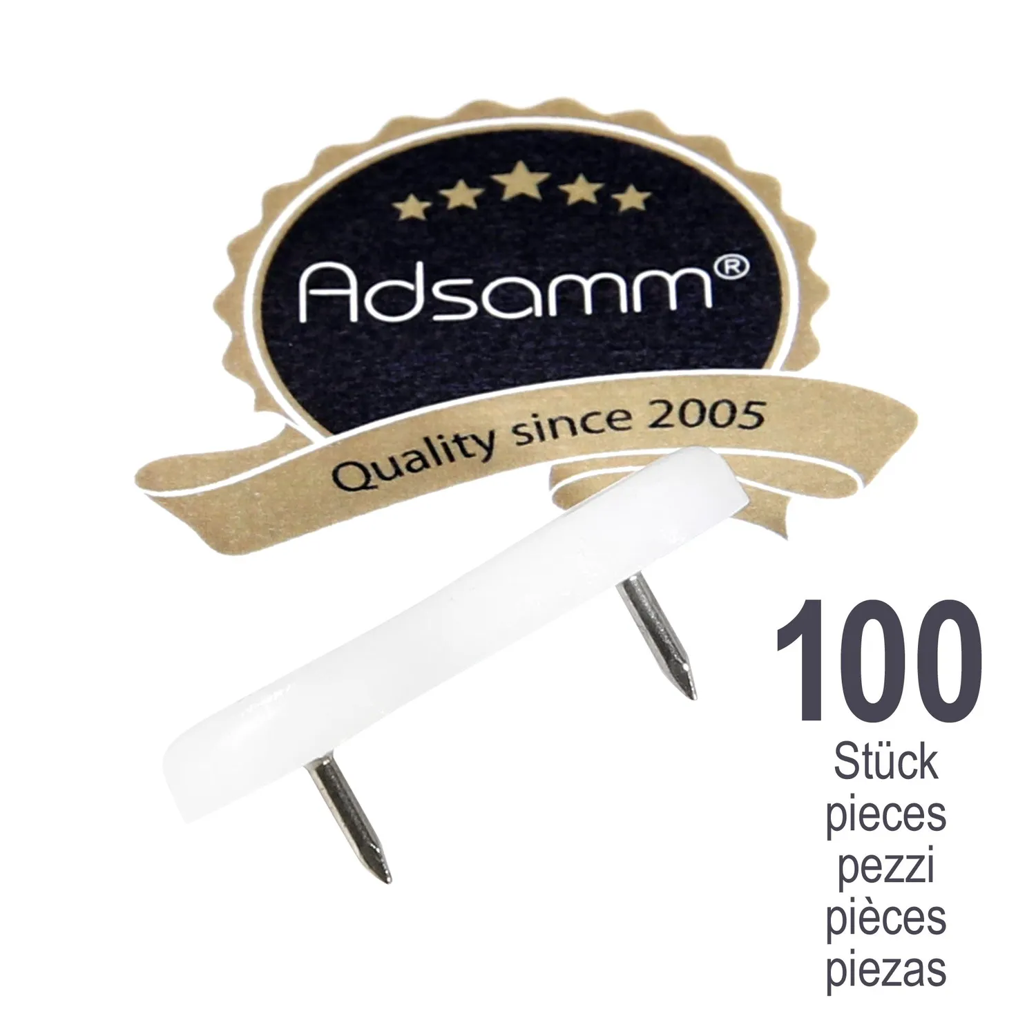 Adsamm Scivoli Plastica 18x44 mm Bianchi 100 Pezzi con Chiodi