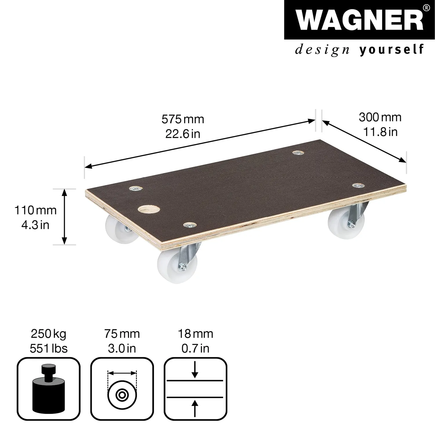 WAGNER MM 1109 carrello trasporto 57,5x30 cm 250 kg