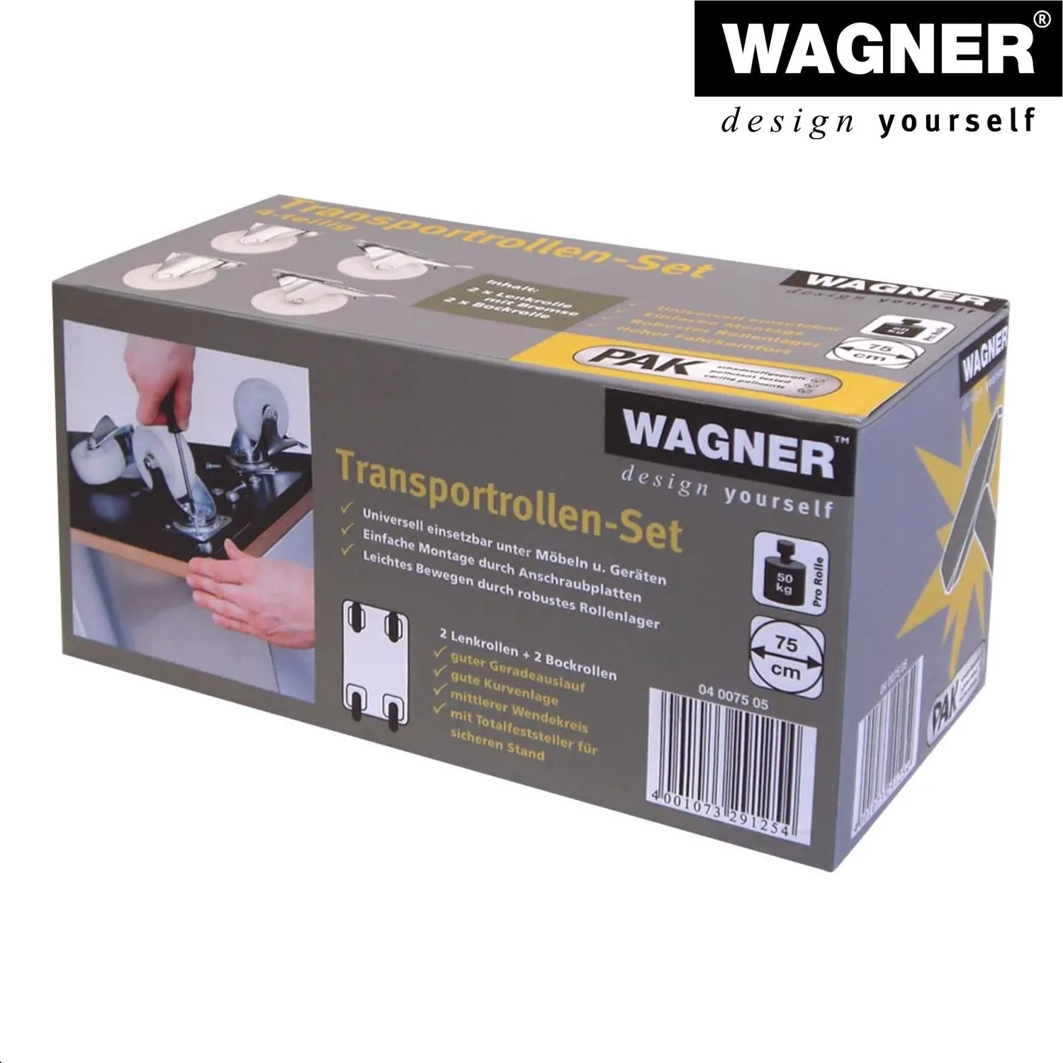 WAGNER ruote industriali Ø75 mm set 4 pezzi con freno