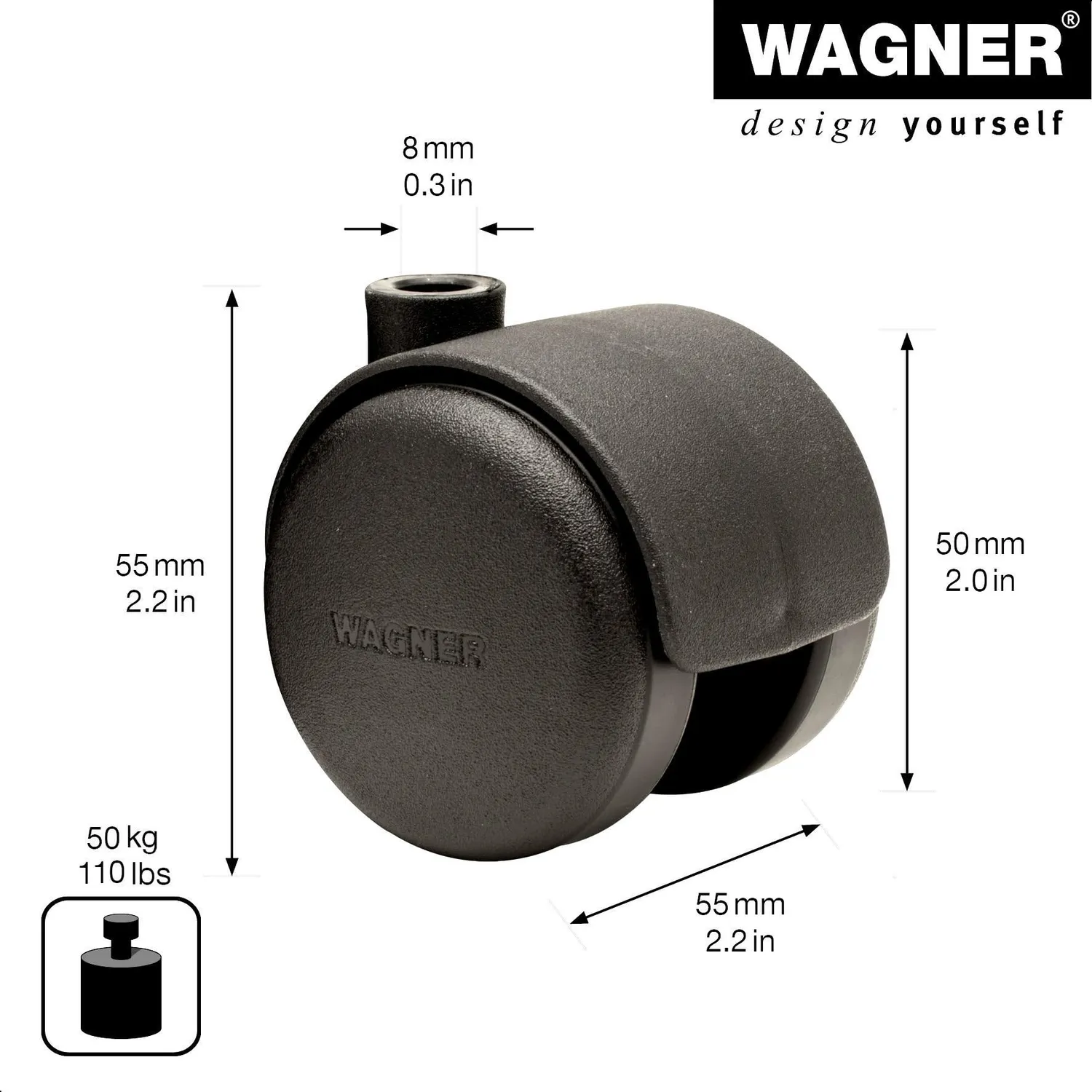 Wagner RO 0023 rullo doppio mobili 50 mm nero