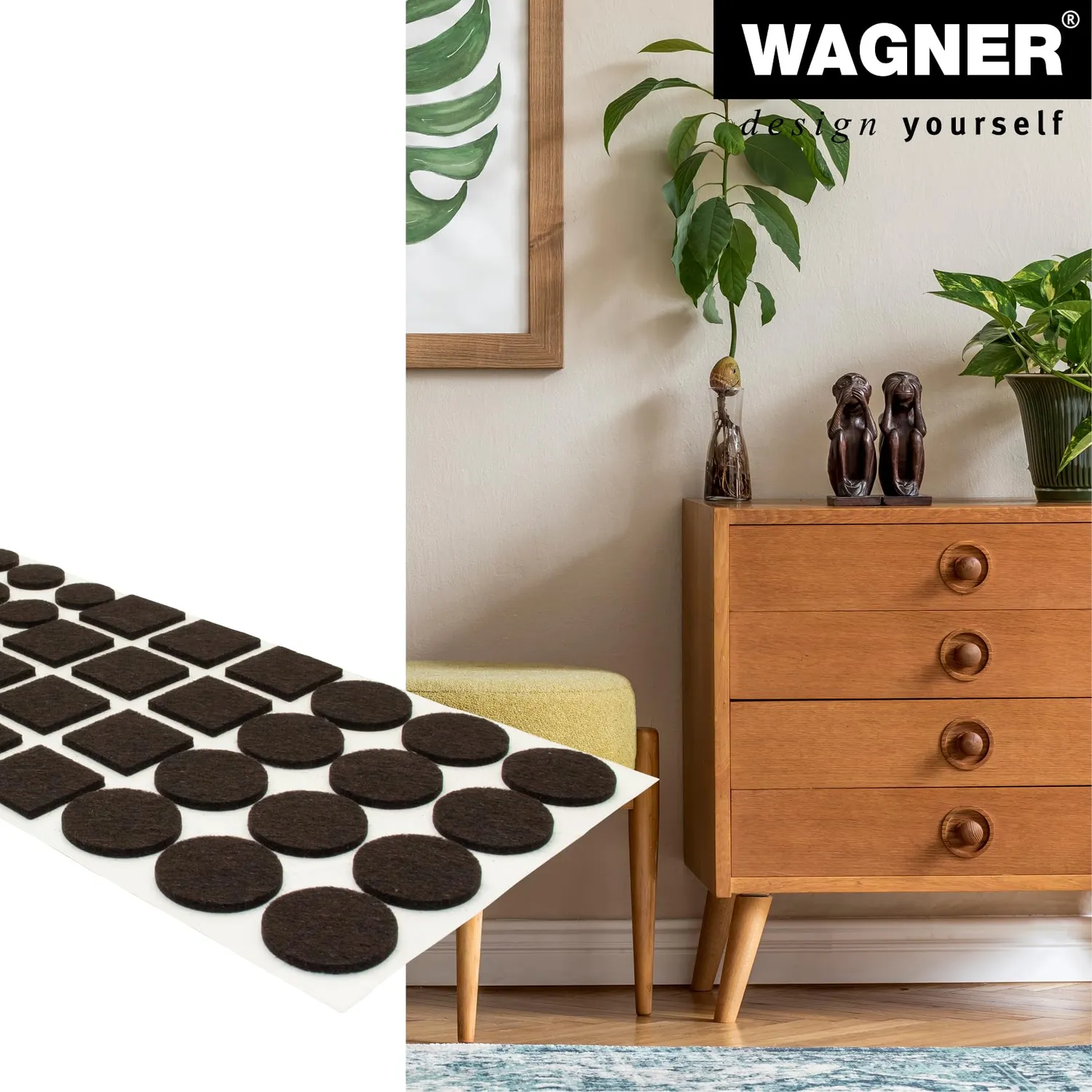 Wagner 15177599 set feltrini adesivi 44 pezzi marroni misti