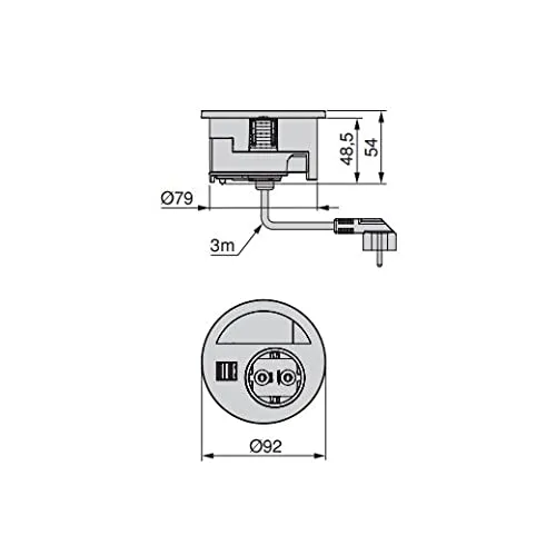 Emuca Vertikal Multiconnettore da Incasso Nero 1 Schuko 2 USB