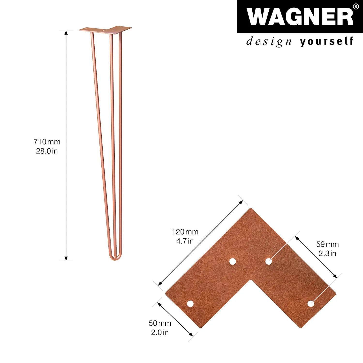 WAGNER HAIRPIN LEG gamba rame 71 cm singola