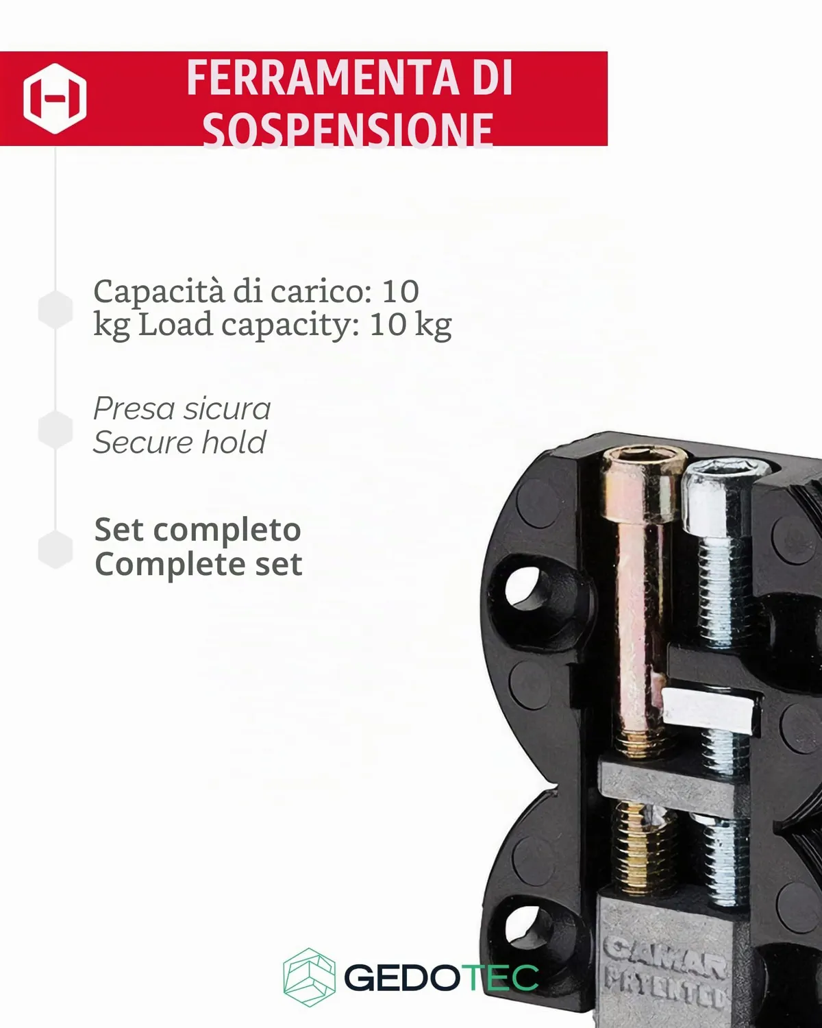 Gedotec MIDI-S gancio pensile mobili 10 kg 2 pezzi