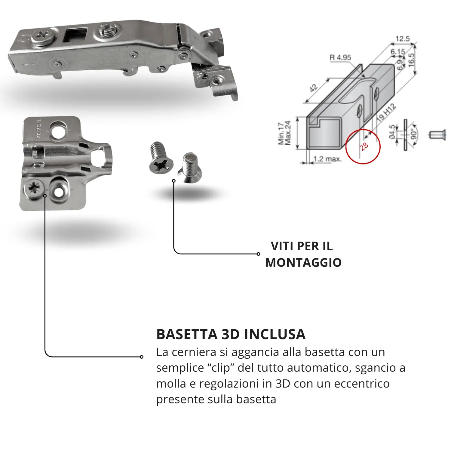 Indaux cerniera ammortizzata alluminio collo dritto