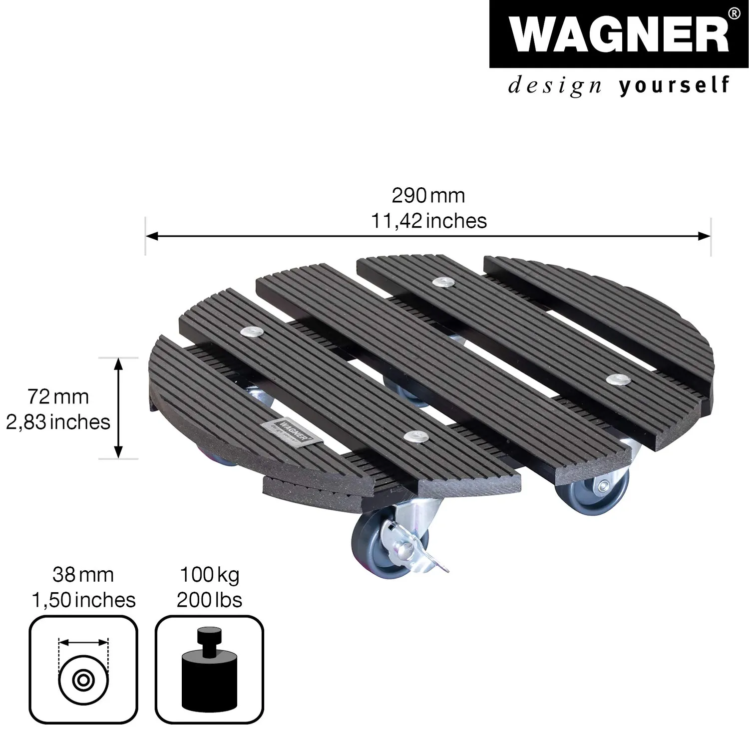 WAGNER WPC 20052501 Carrello Piante Ø29 cm Antracite 100 kg