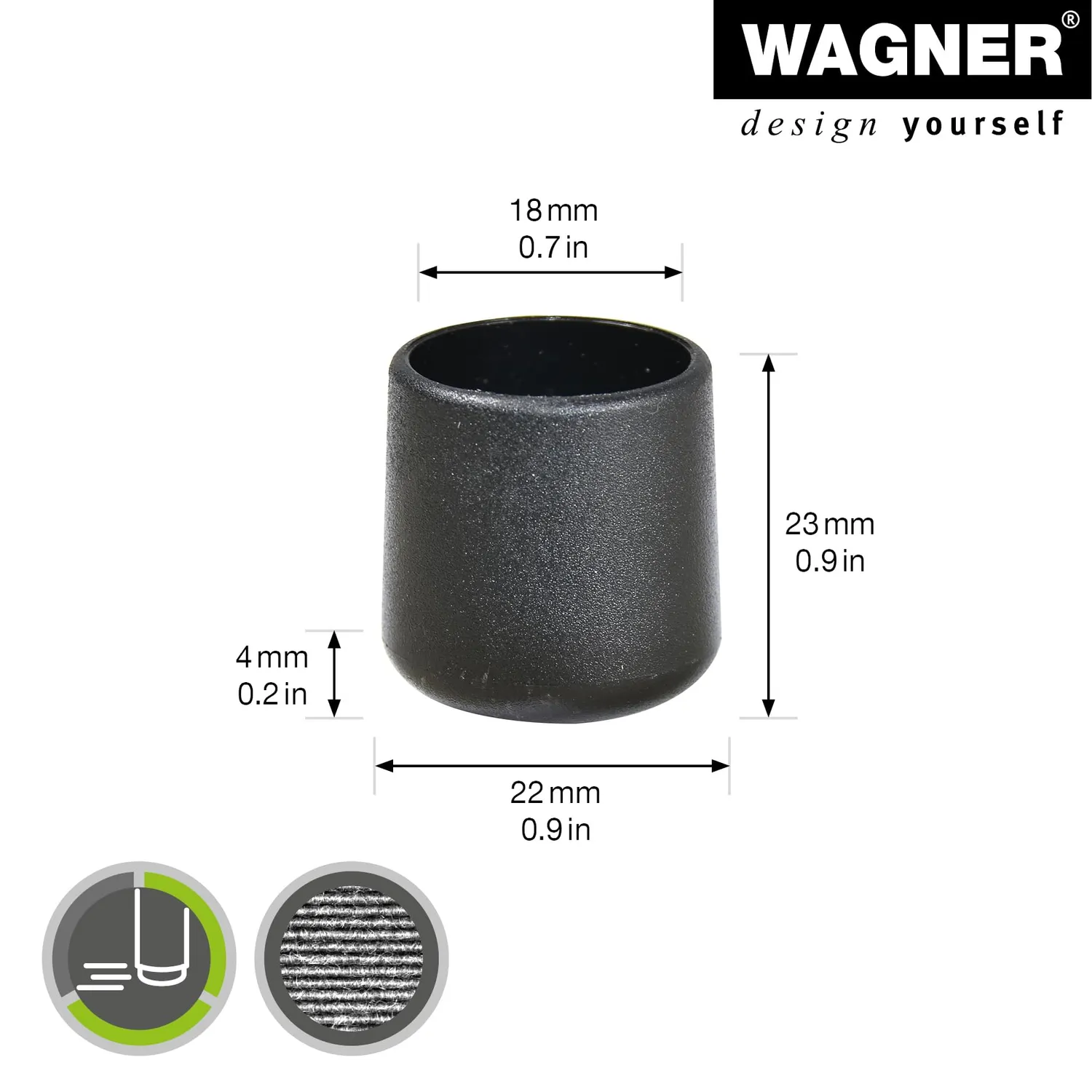 Wagner 15061899 tappi per tubi rotondi 4 pezzi Ø 18/22 mm neri