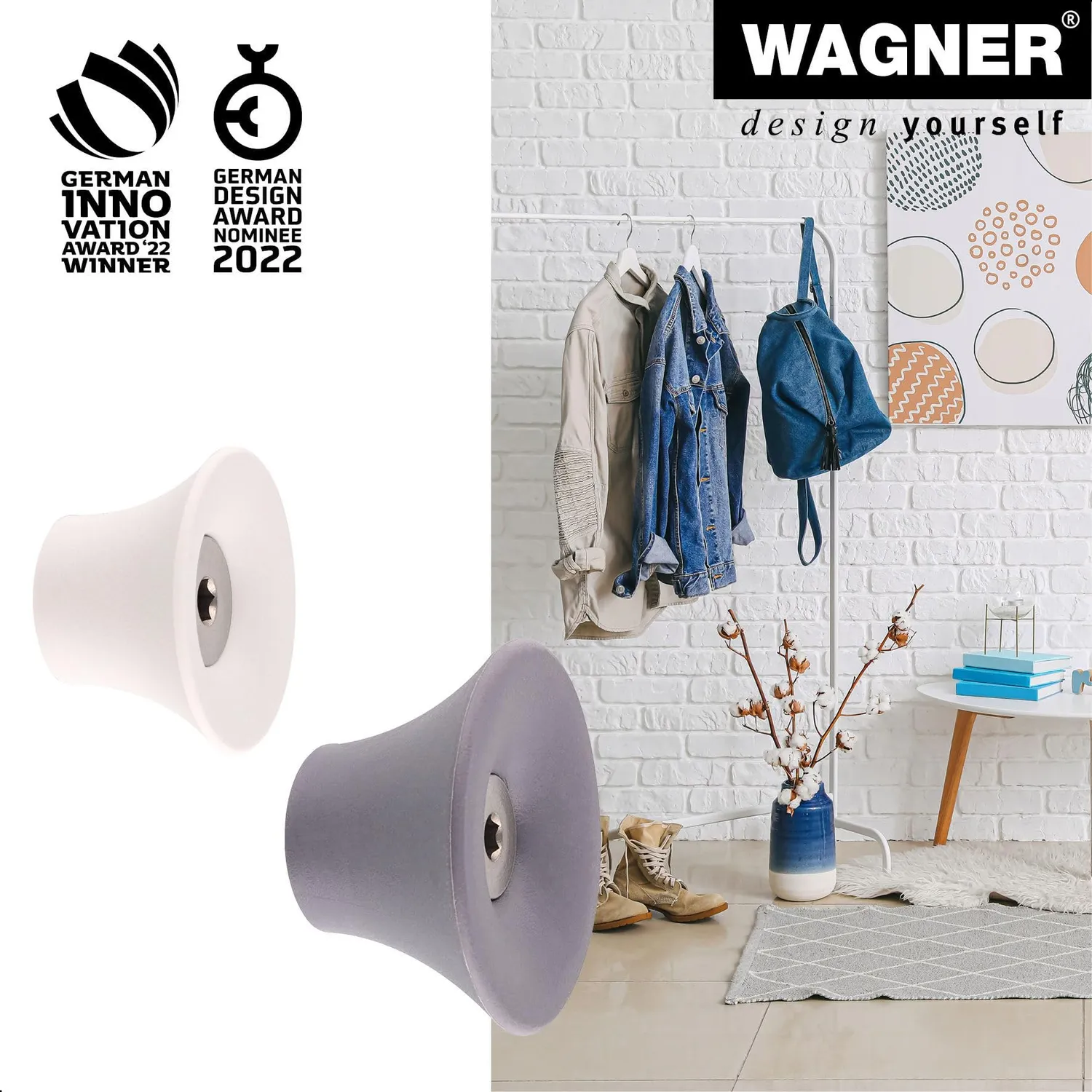 WAGNER hooks4home TULIP ganci parete set 4 pezzi grigio