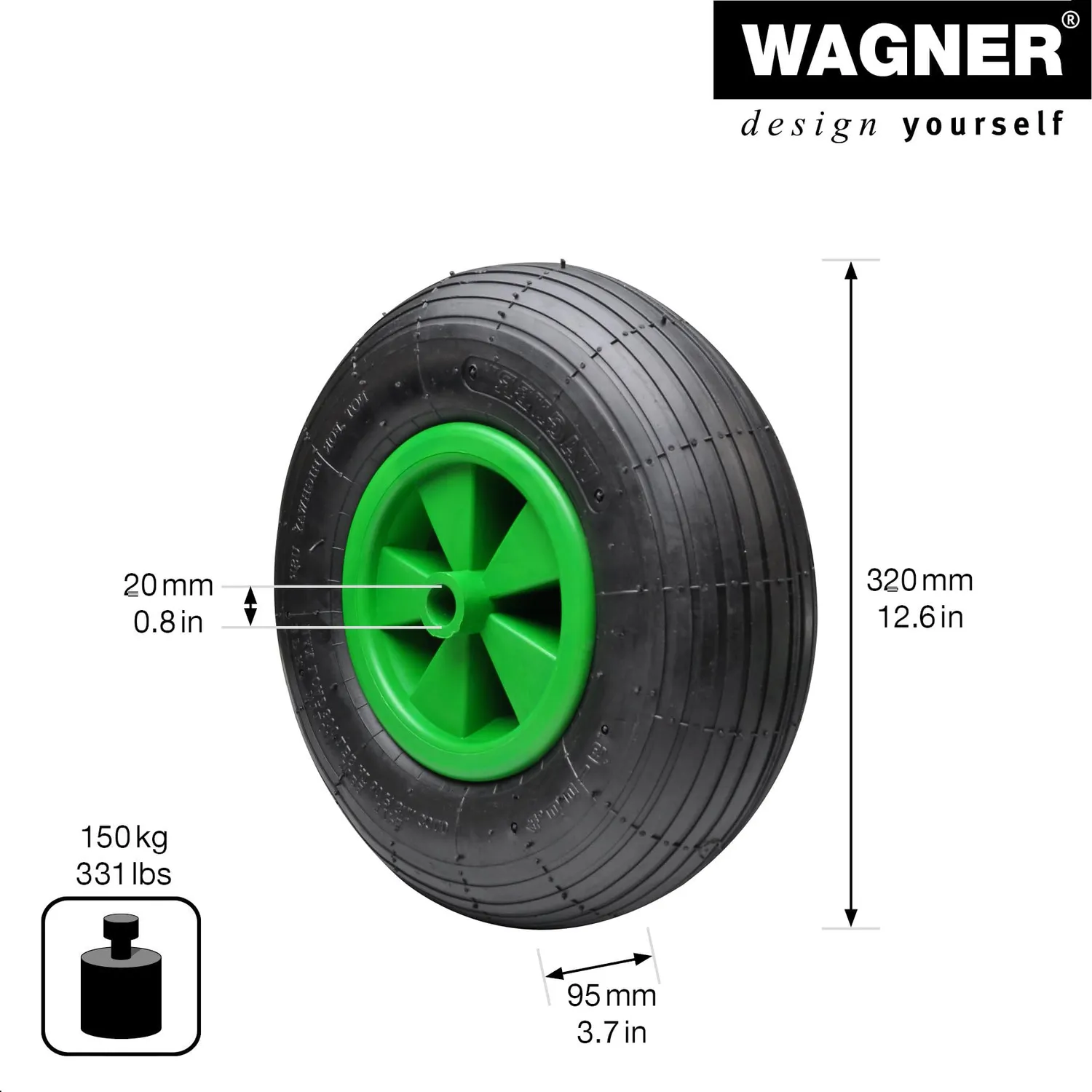 Wagner RO 0352 ruota carriola 320x95 mm foro 20 mm 150 kg