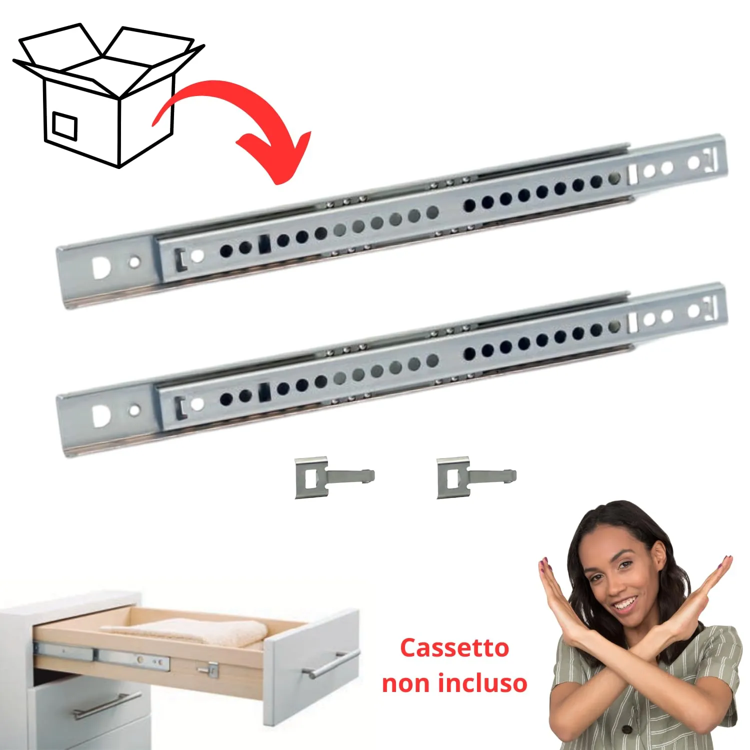 Indaux guide a sfere H17mm 15kg 220-260mm coppia