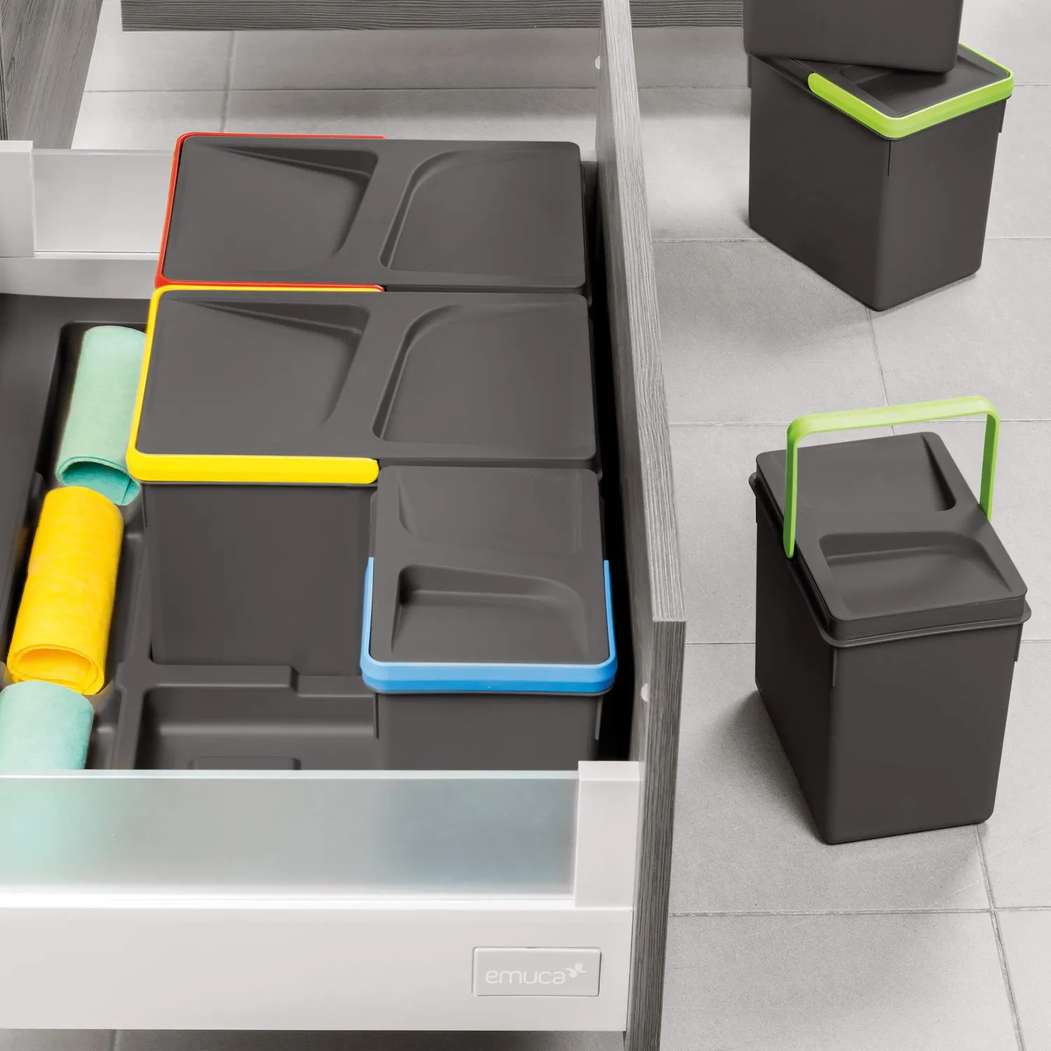 Emuca contenitori differenziata 2x7L H 266 mm grigi per cassetto