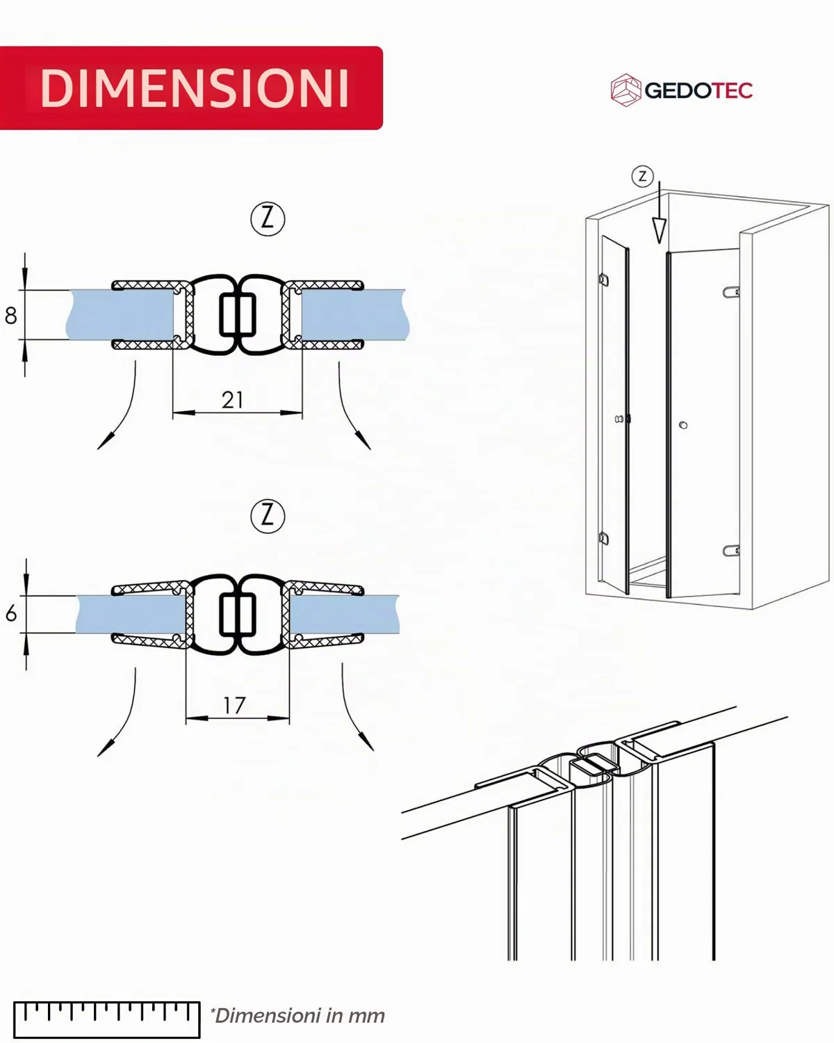 Gedotec Guarnizione Magnetica Doccia 180° 2 m 6-8 mm