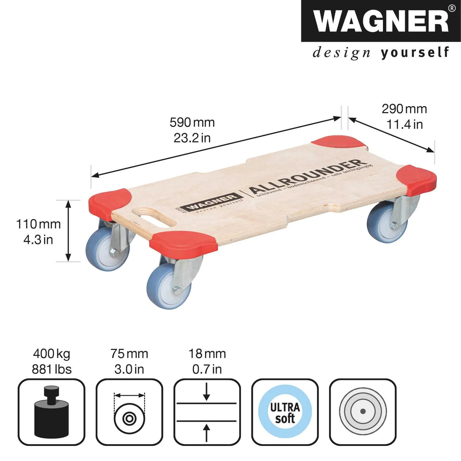 Wagner MM 1335 carrello trasporto legno 59x29 cm 300 kg