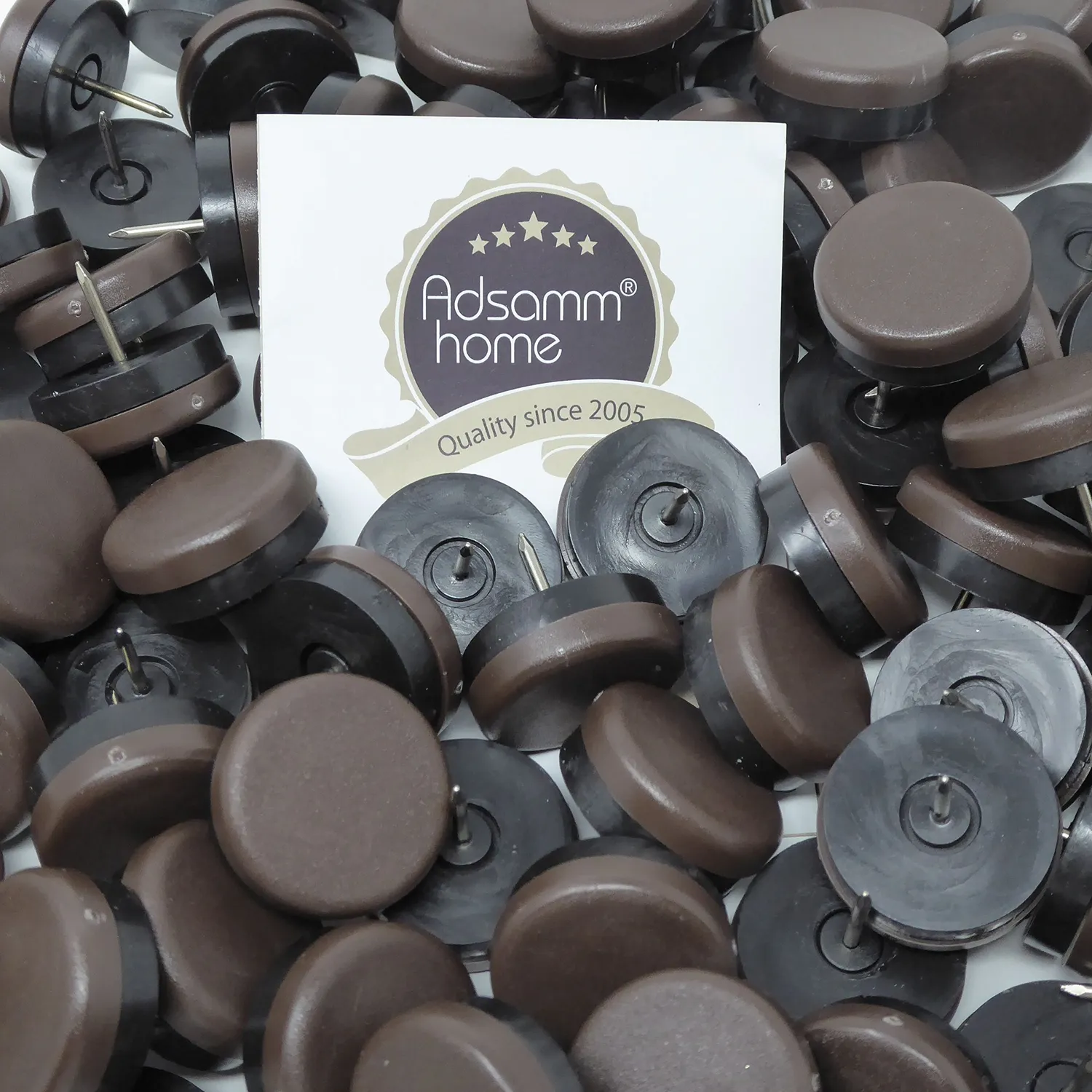Adsamm pattini plastica con chiodo 30 mm marroni 100 pezzi scorrevoli