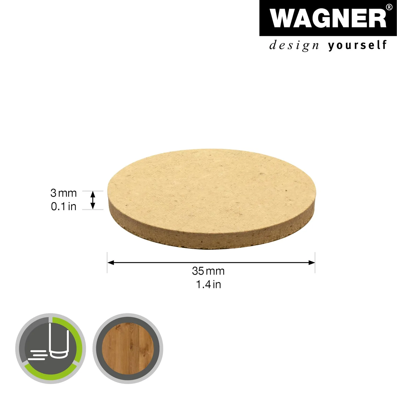 Wagner SYNO 16103599 pattini autoadesivi 35 mm marrone 4 pezzi
