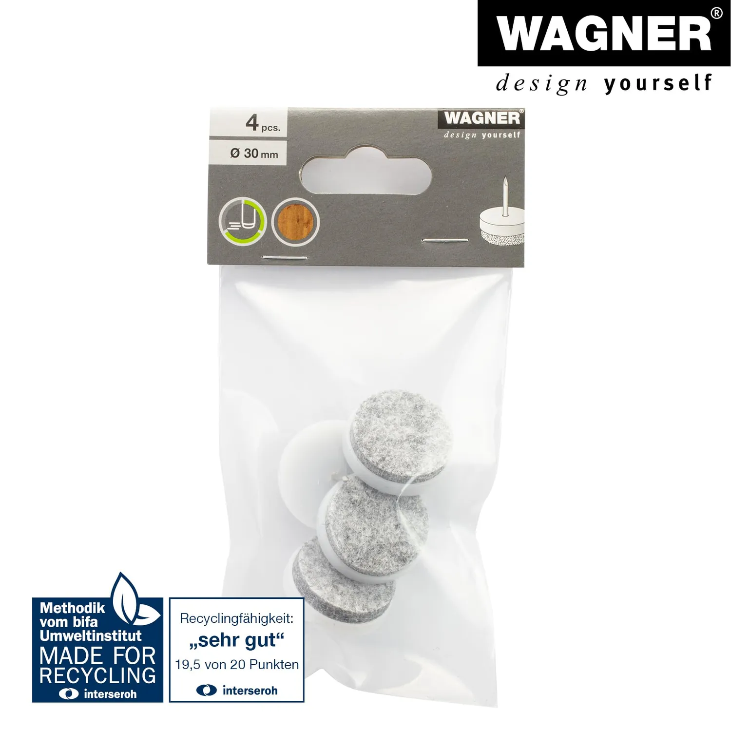 Wagner 15082899 feltrini da inchiodare Ø 30 mm bianco 4 pezzi feltro