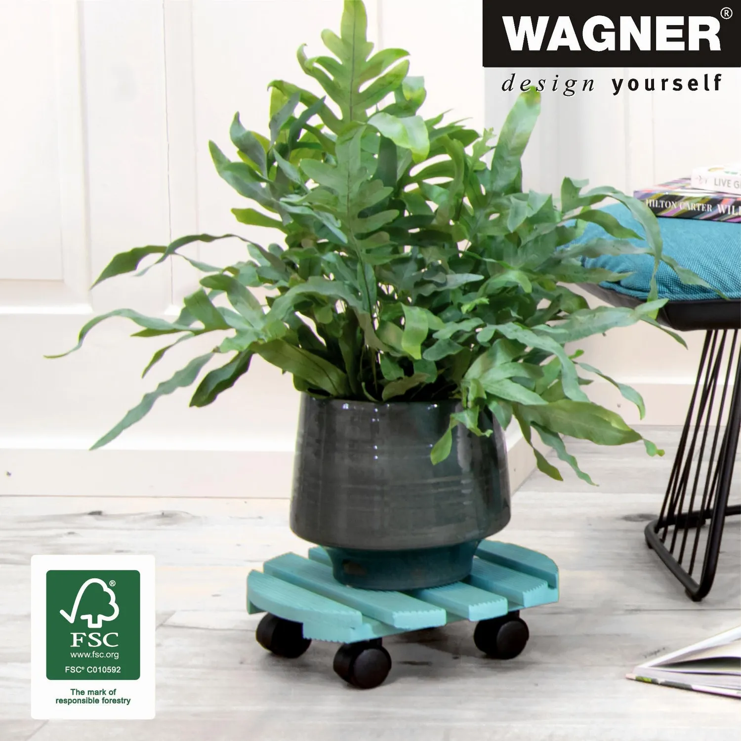 WAGNER Carrello Piante Aqua Splash Legno 30 cm Blu 100 kg