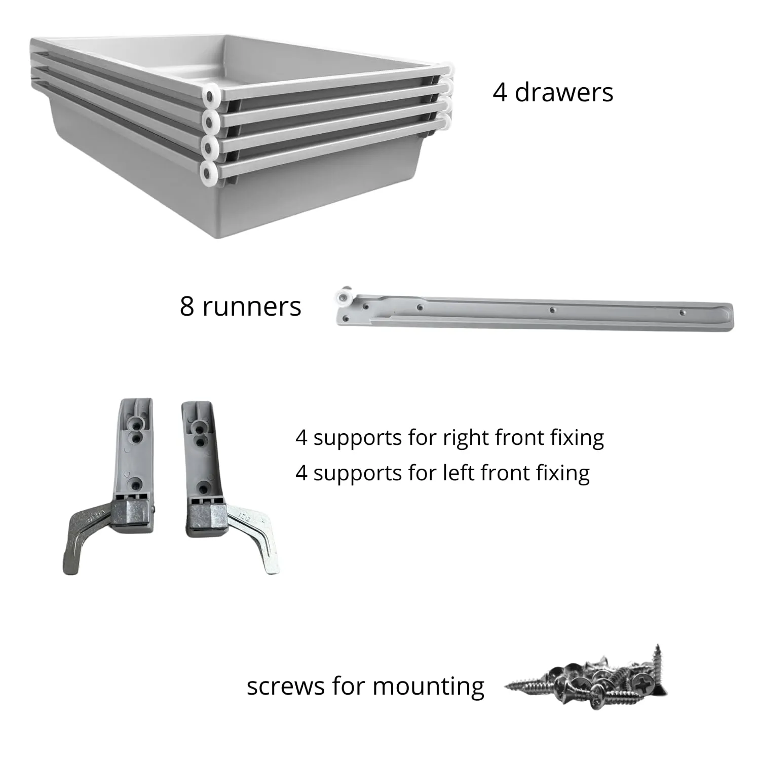 Indaux kit 4 cassetti ABS lavabili 250x480 mm guide rullo