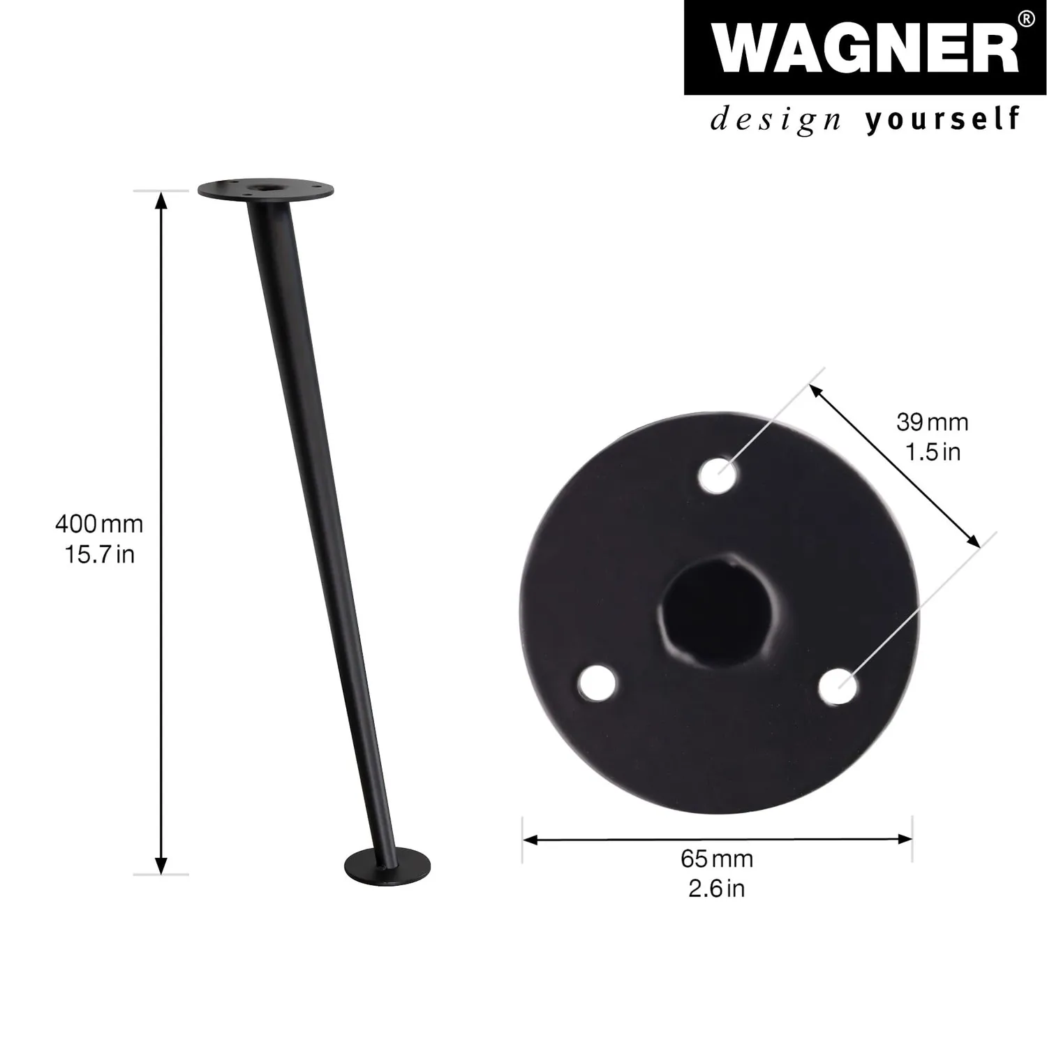 Wagner Style ST 5540 gamba obliqua 40 cm nera 1 pezzo