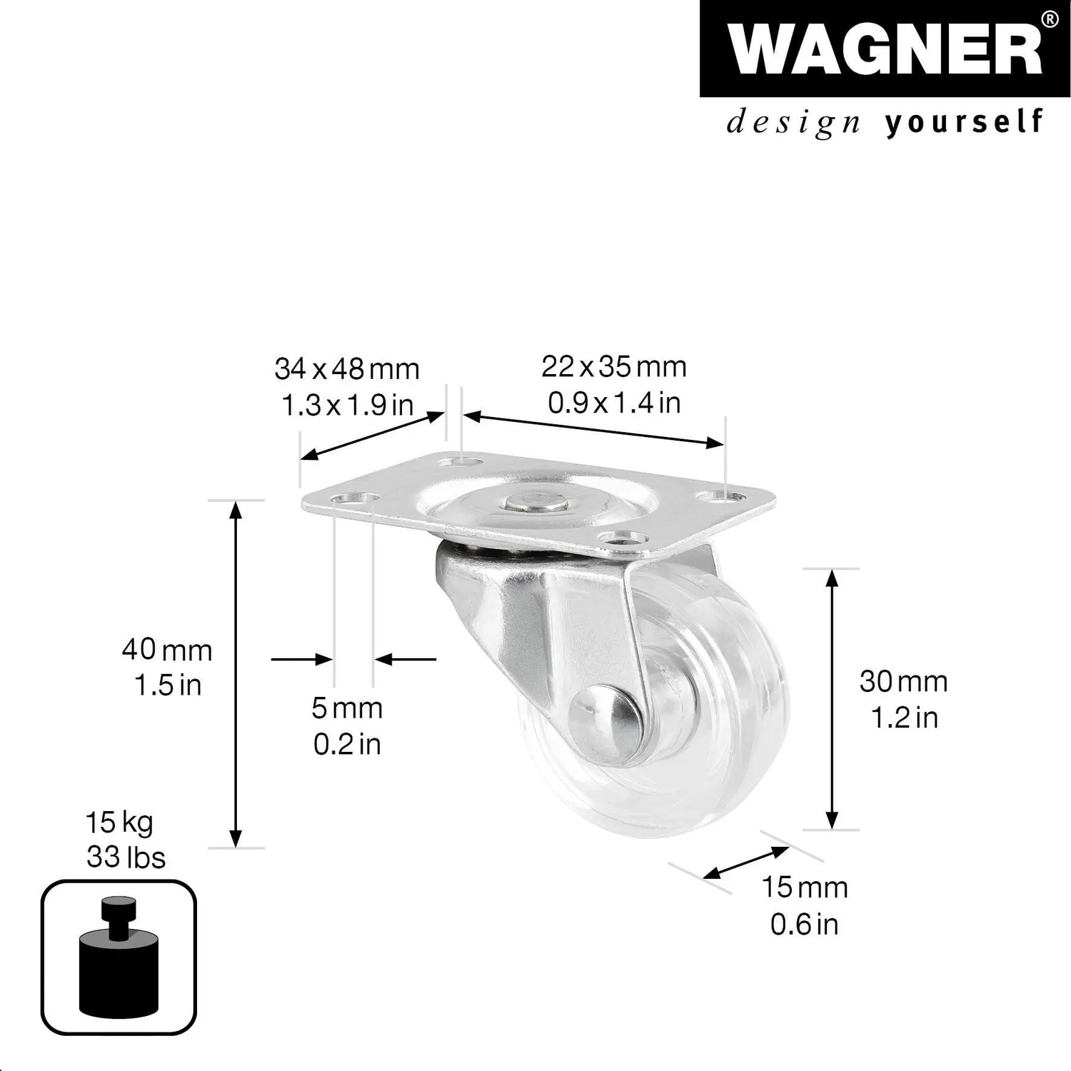 Wagner RO 2156 rotella girevole 30 mm trasparente 15 kg