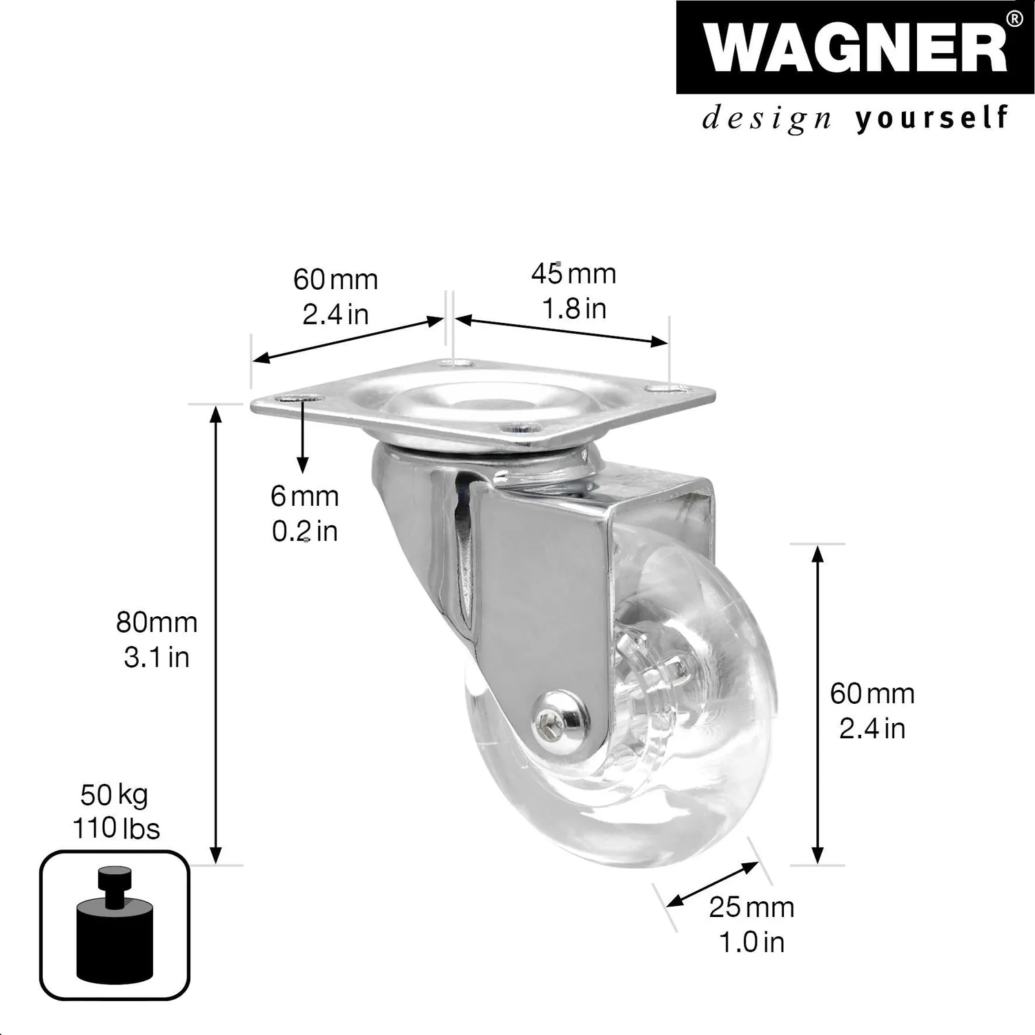 WAGNER Skater RO 1086 rotella trasparente 60 mm 1 pz morbida