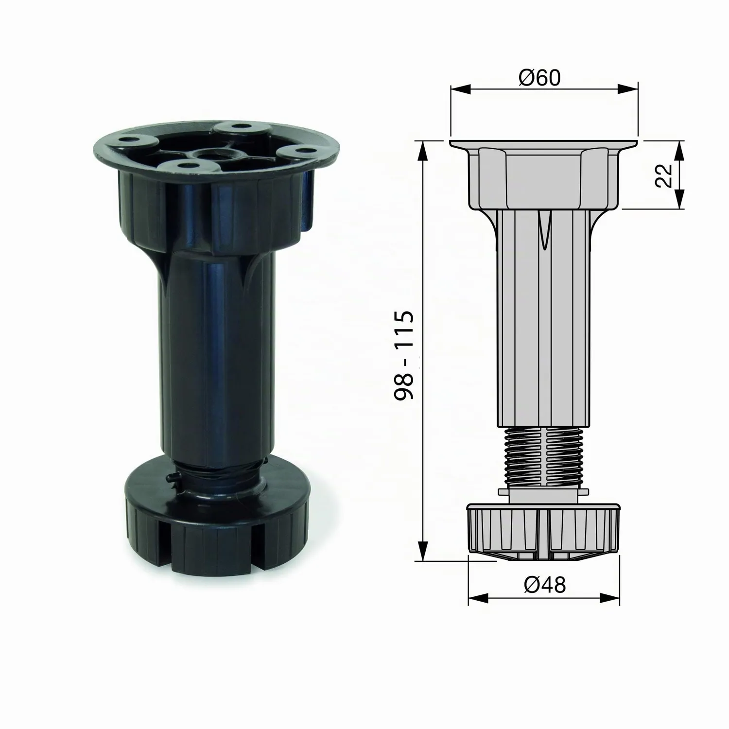 Emuca piedini regolabili H 100 mm neri set 4 pezzi