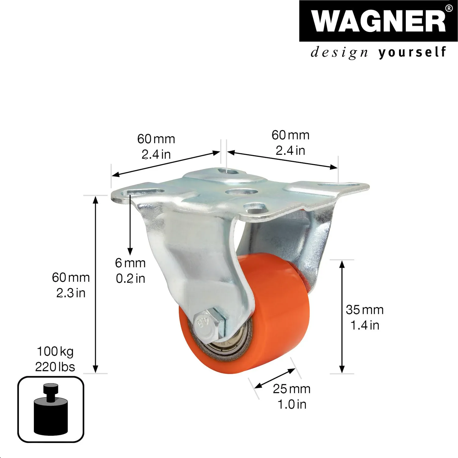 Wagner 04893501 rotella Mini 35 mm rossa 100 kg portata