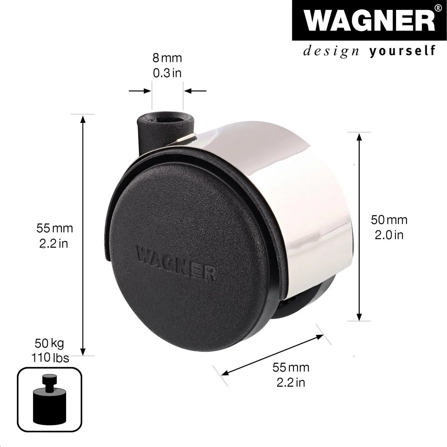 Wagner 01002201 rotella doppia 50 mm 50 kg rigida nera