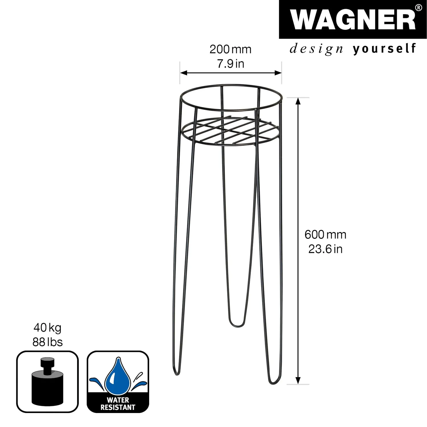 Wagner Hairpin 25066001 supporto piante acciaio Ø 200 mm nero