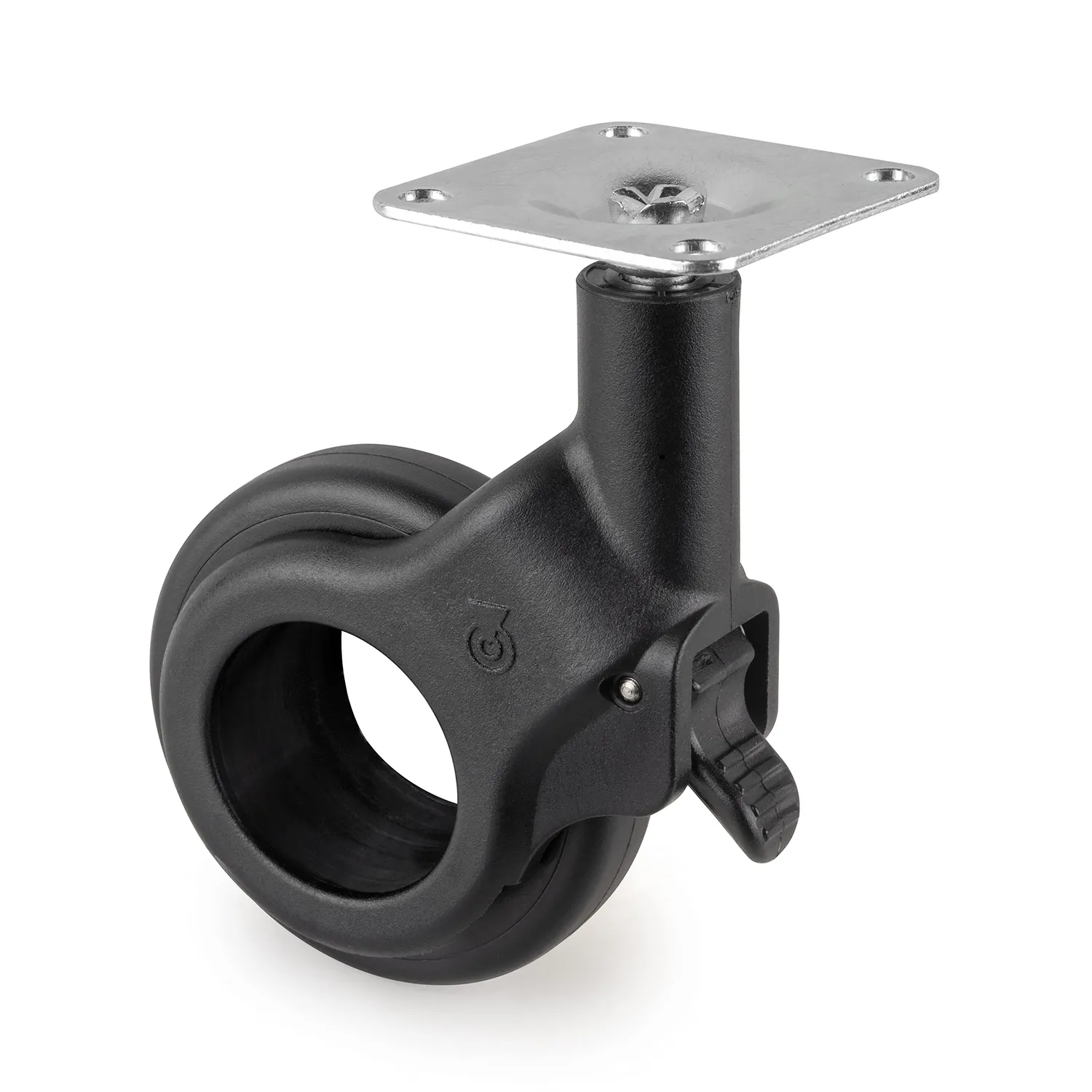 Emuca Kit Ruote con Piastra Ø 60 mm Nere 4 Pezzi con Freno
