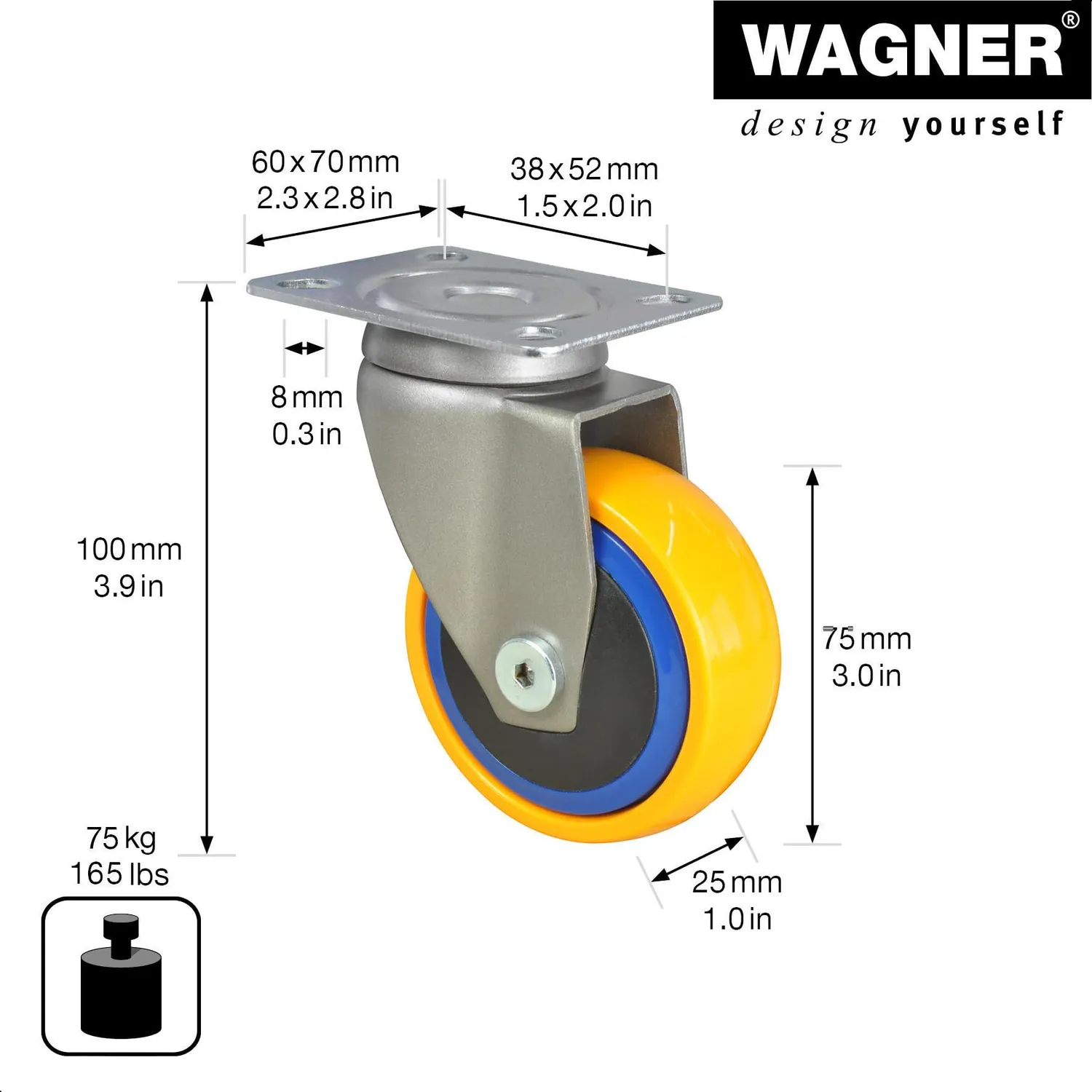 Wagner Design 3C RO 2275 ruota girevole 75 mm multicolore 75 kg